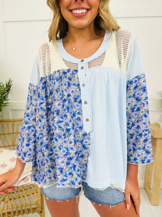 Chasing Sunflowers Top In Powder Blue