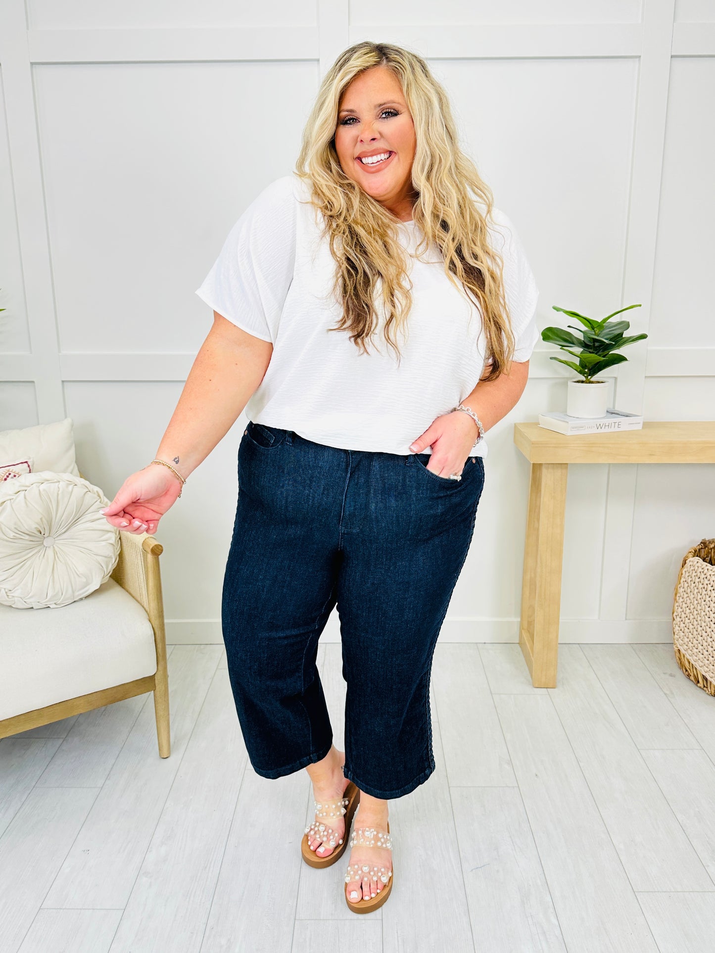 Judy Blue Braid and Boujee Cropped Wide Leg Jeans