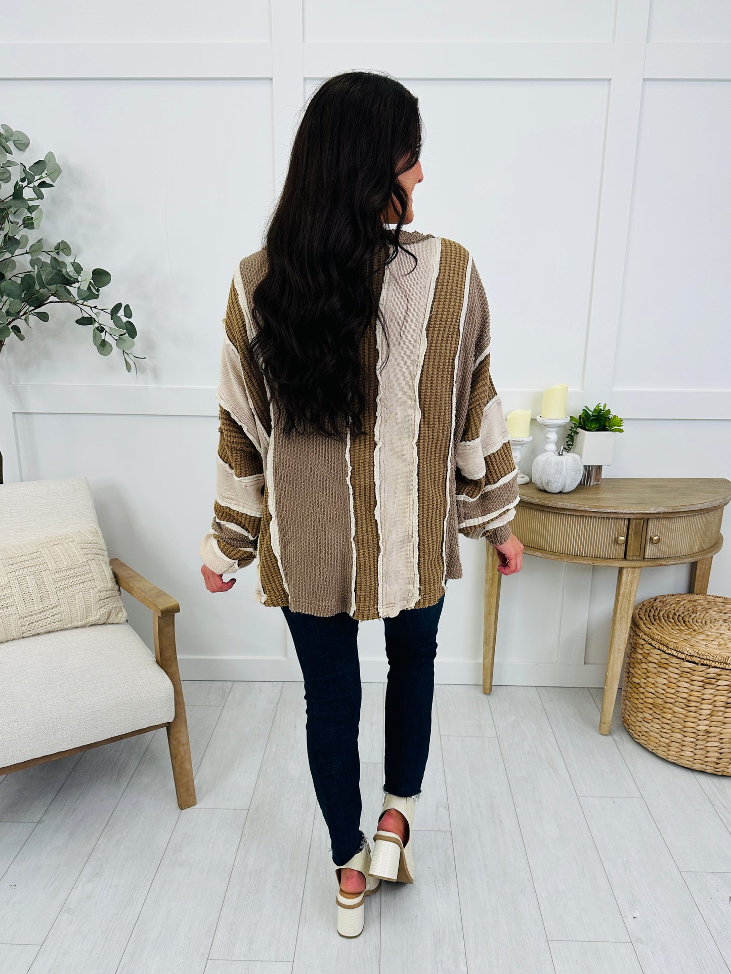 Gathered Stripes Cardigan in Brown Combo