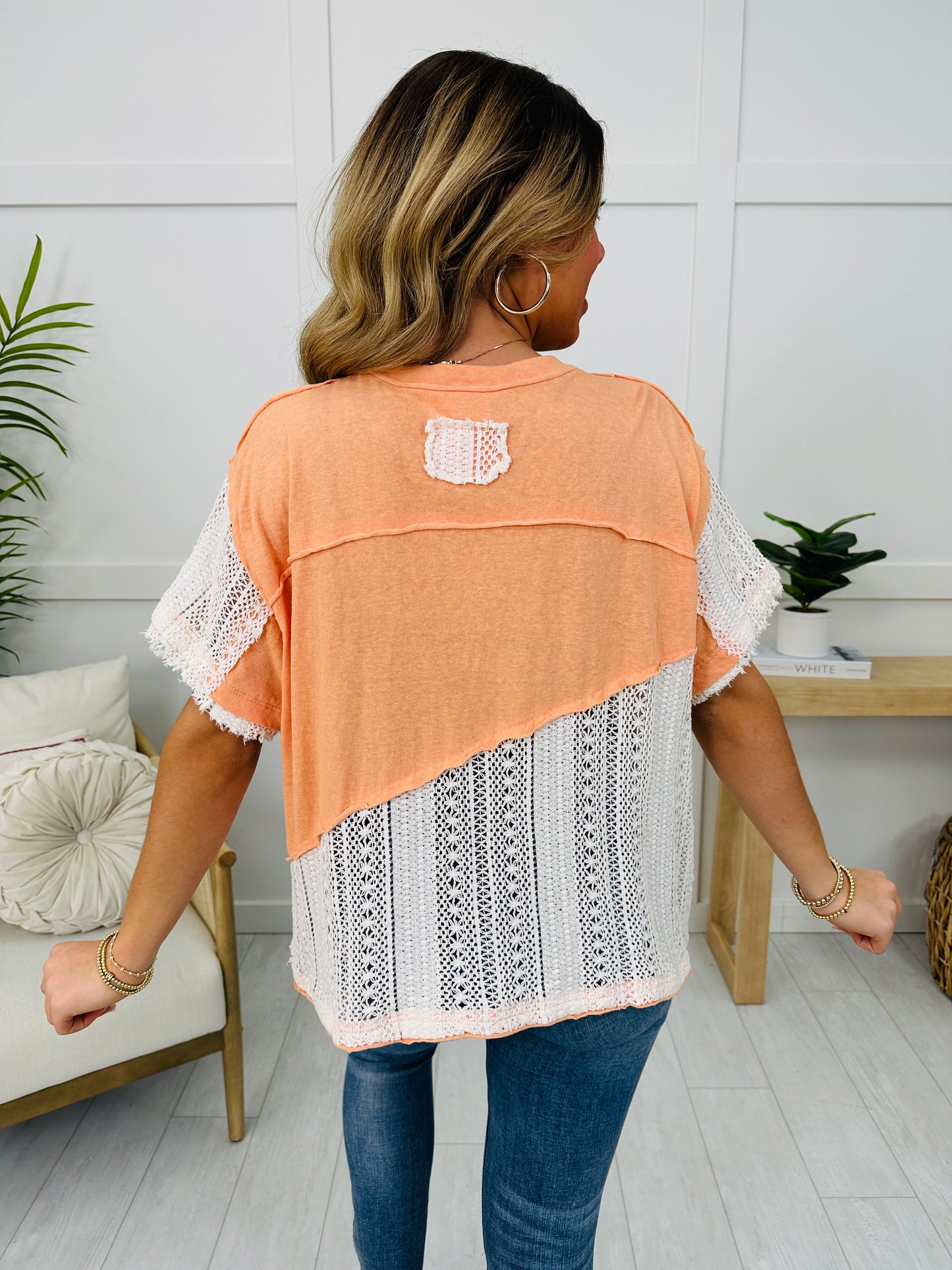 Harmony Stitch Top In Coral Orange