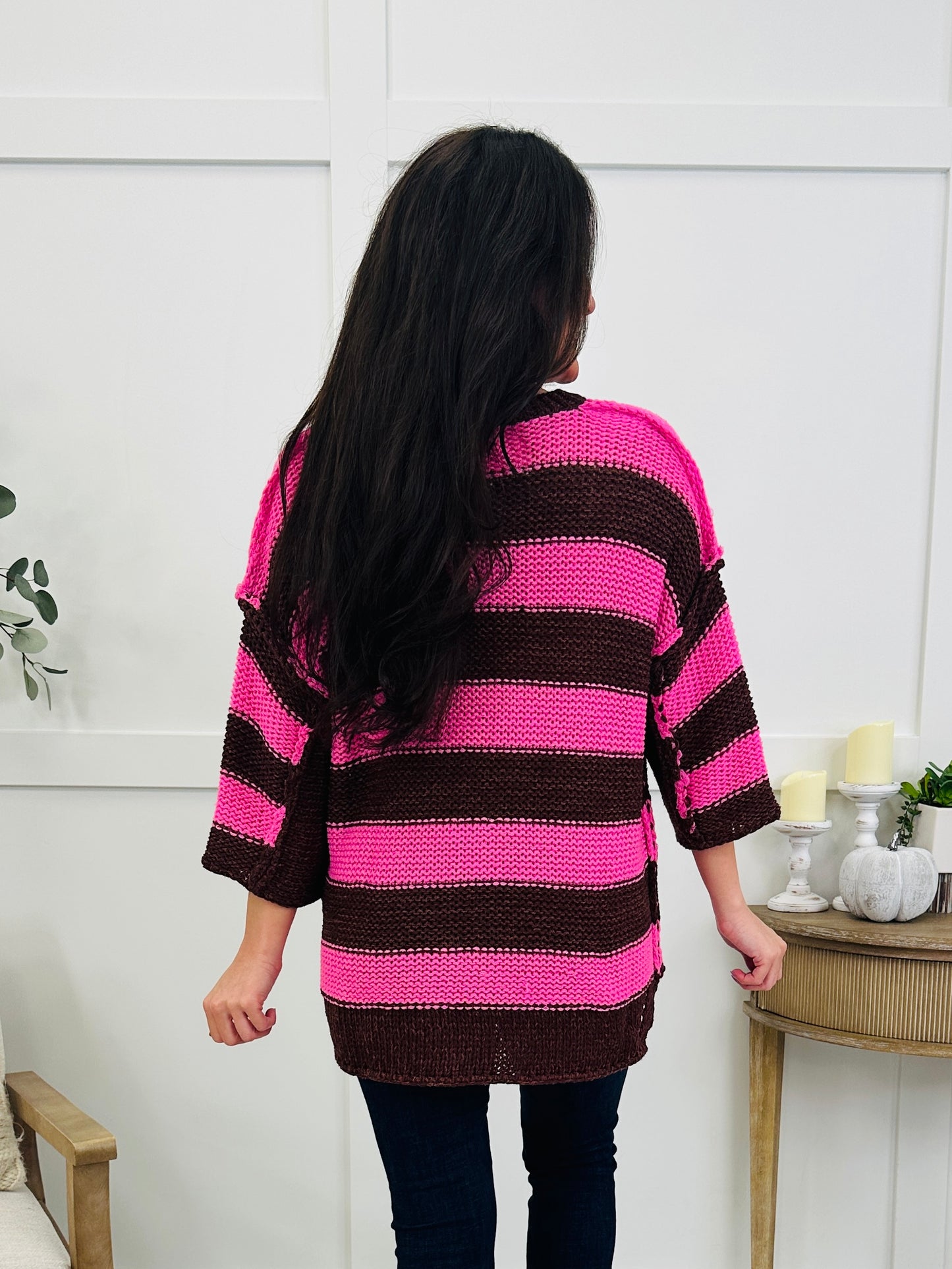 Long Story Stripes Top In Pink Chocolate