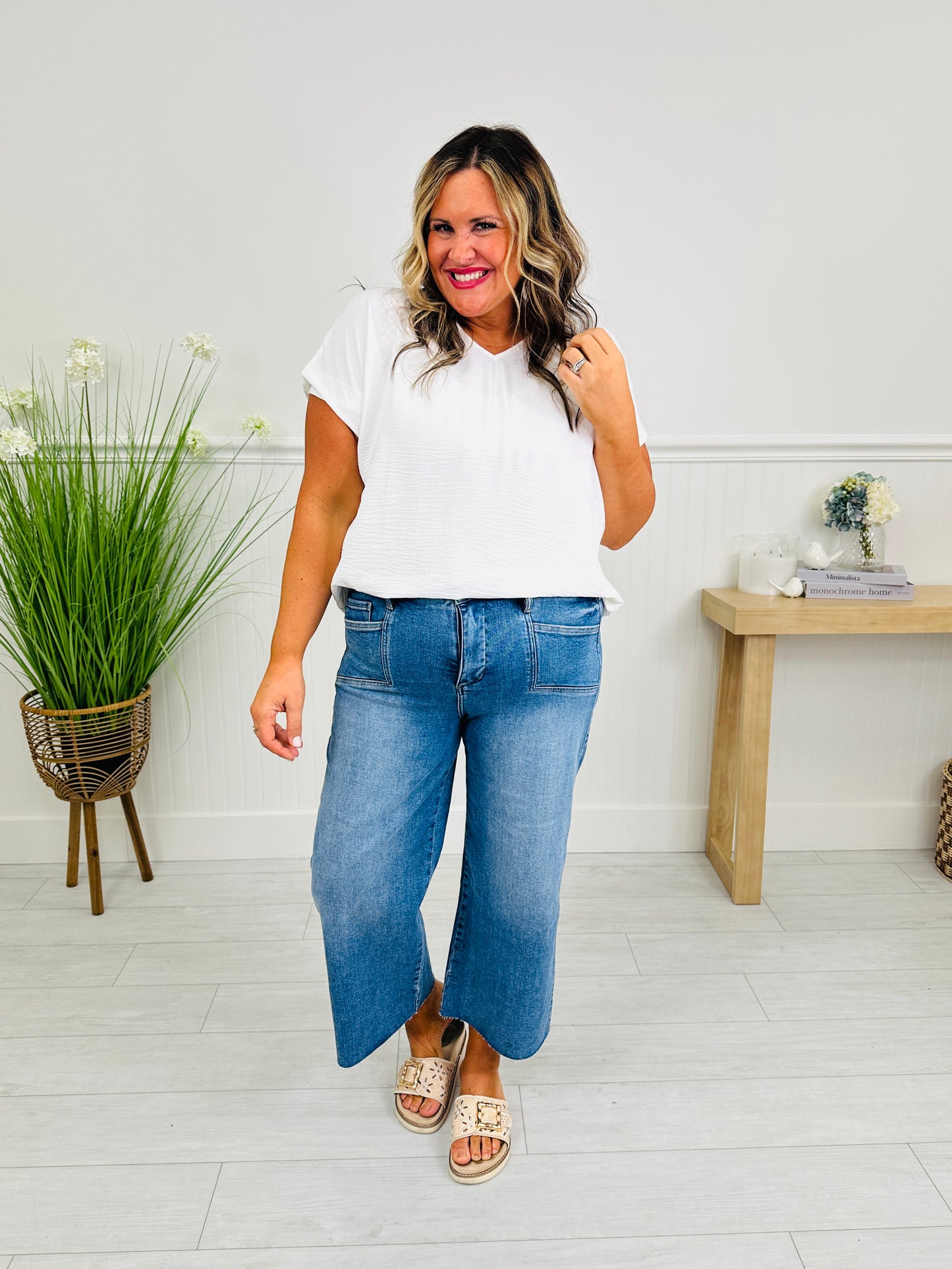 Top Of The Crop Tummy Control Wide Leg Cropped Jeans