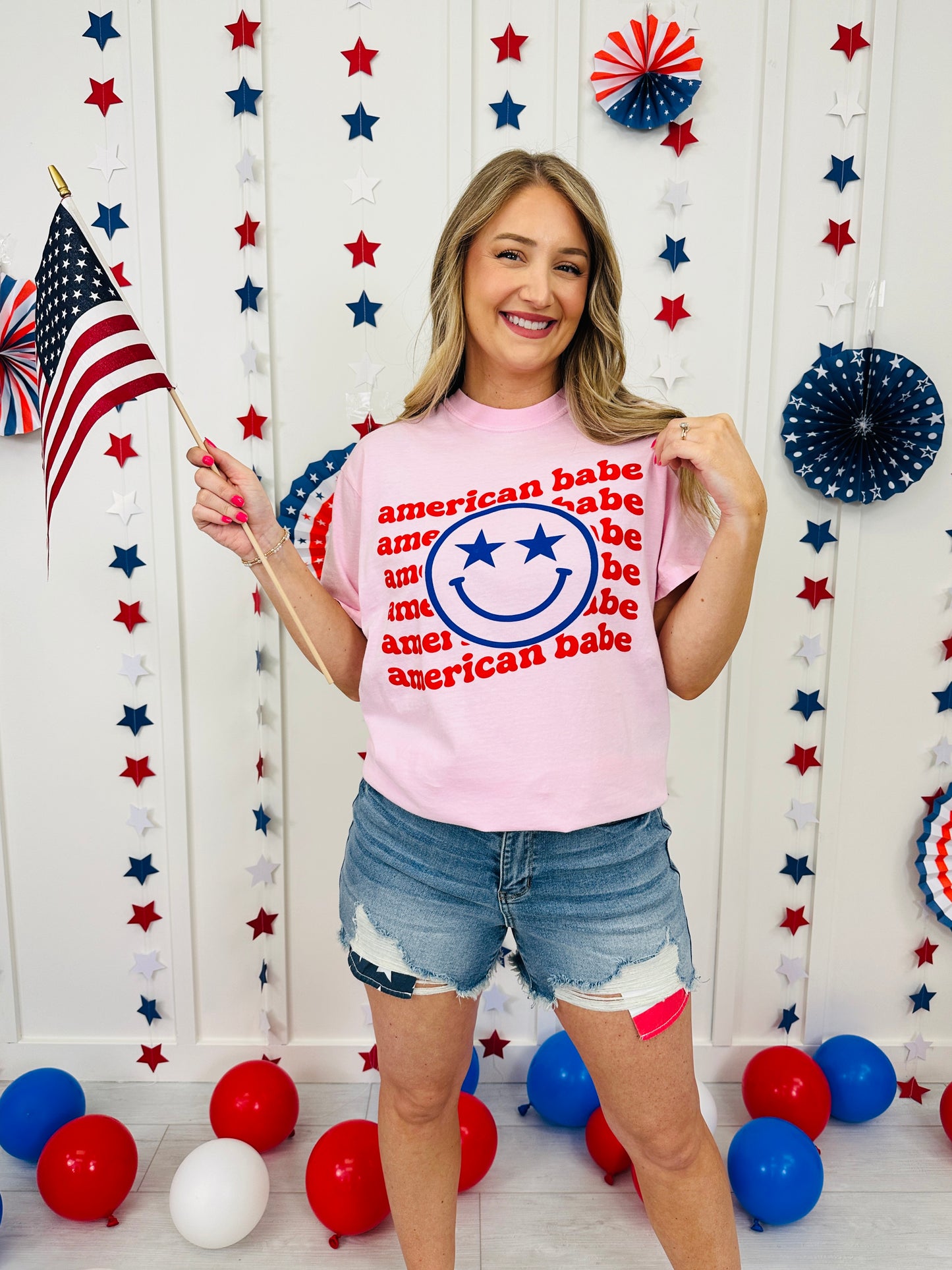 American Babe Smiley Face Graphic Tee