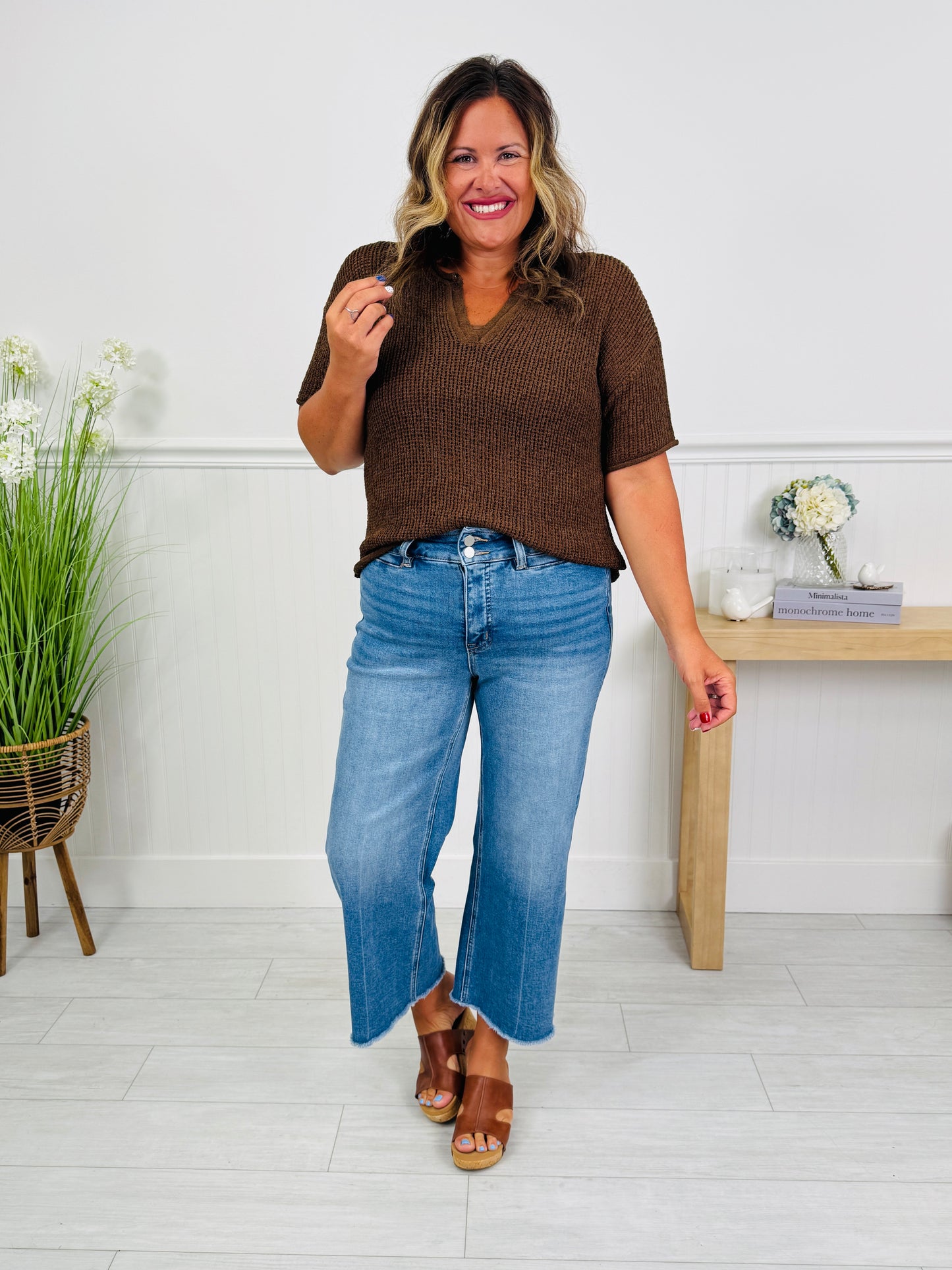 Double Check Tummy Control Wide Leg Cropped Jeans