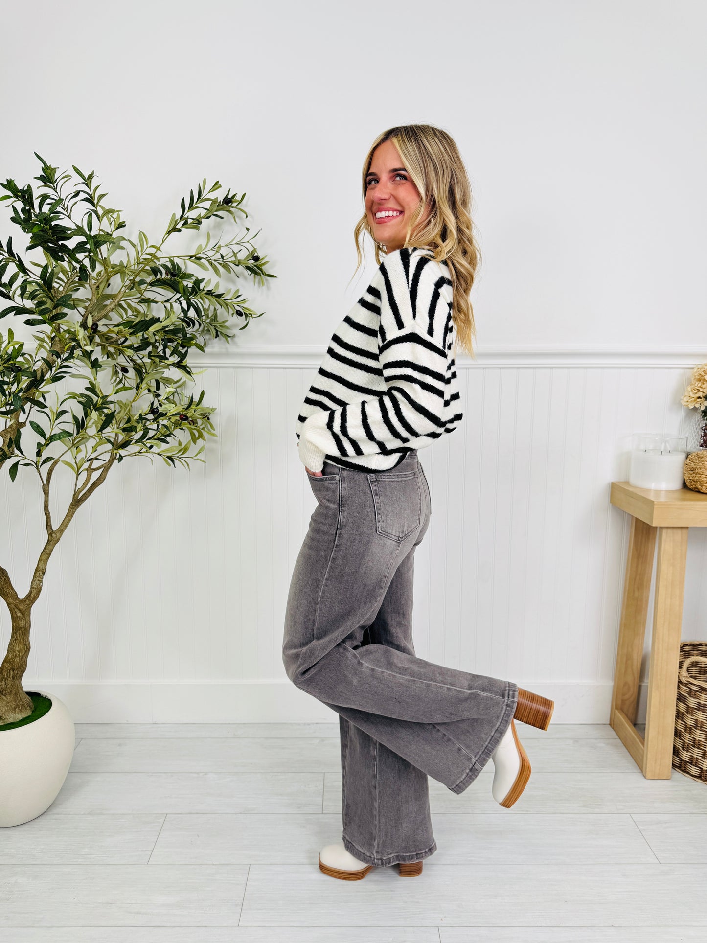 Into The Grey Tummy Control Wide Leg Jeans In Multiple Inseams
