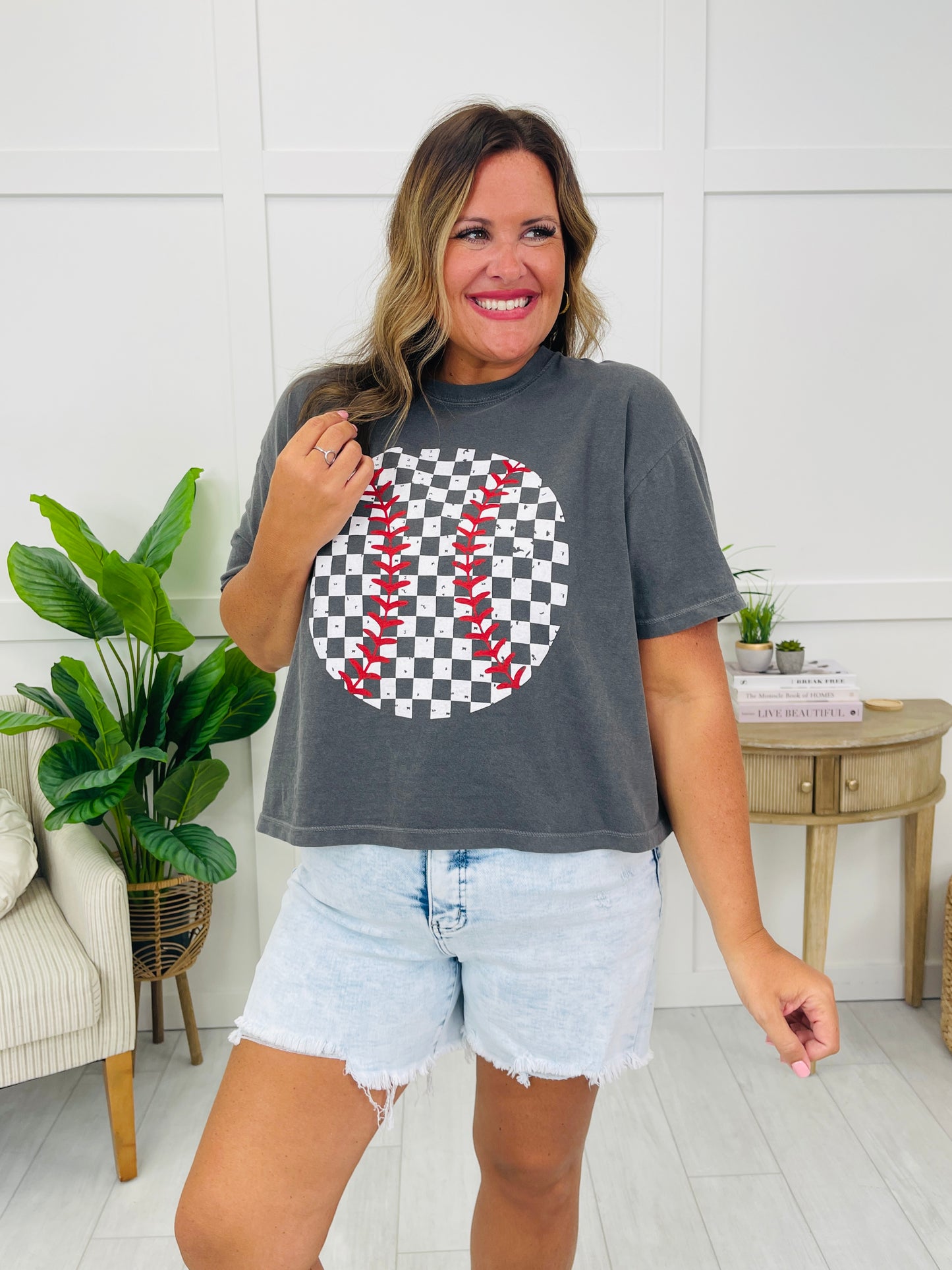 Checkered Baseball Boxy Graphic Tee
