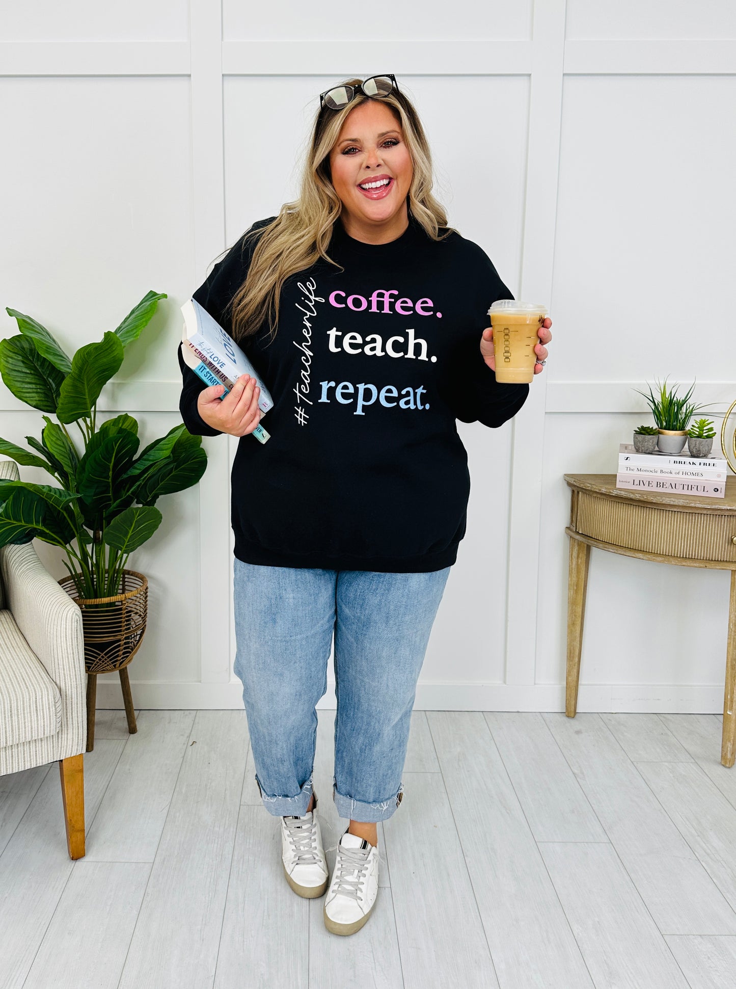 Coffee Teach Repeat Graphic Crewneck Sweatshirt