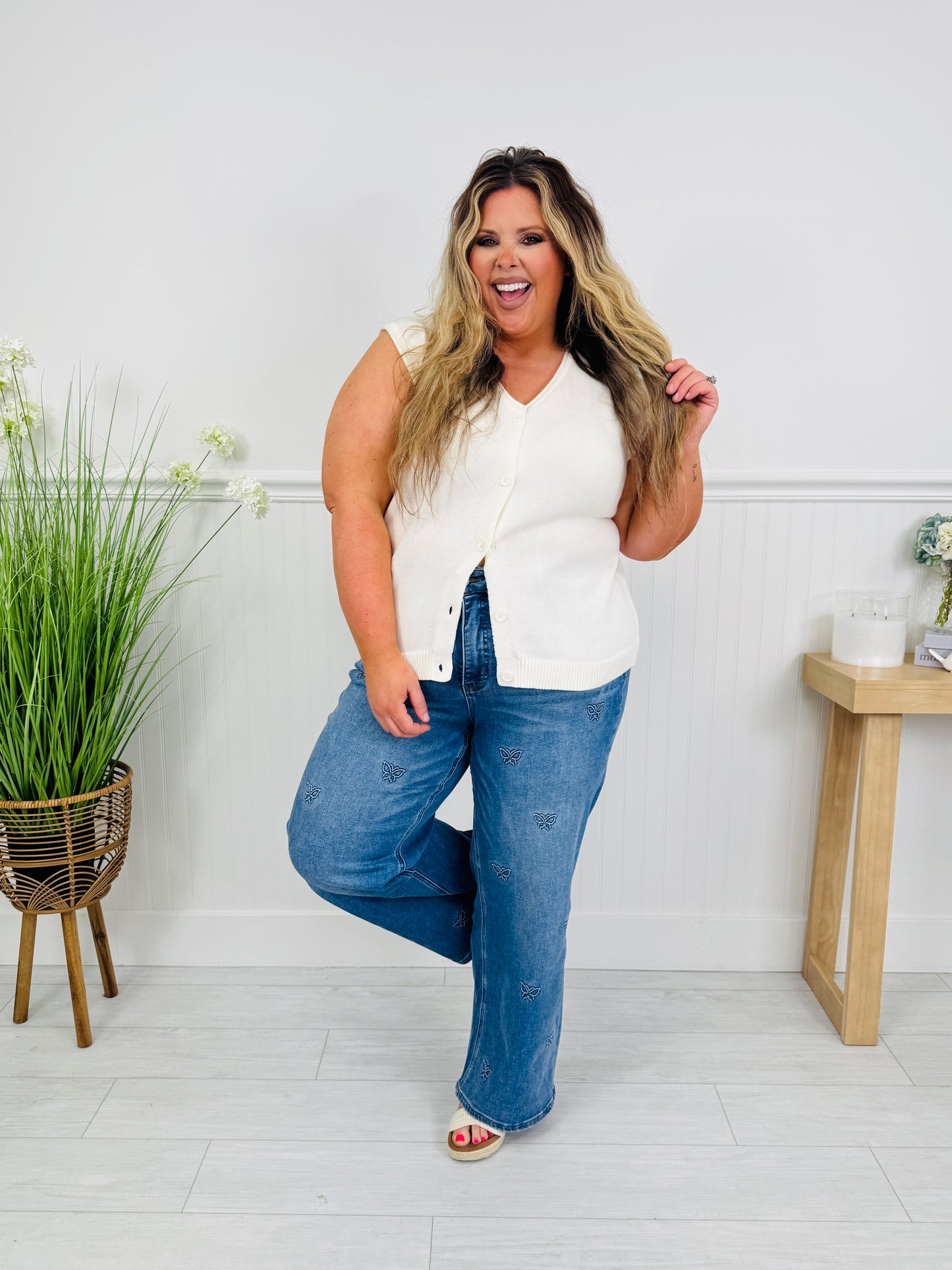 Butterfly Bliss Tummy Control Wide Leg Jeans
