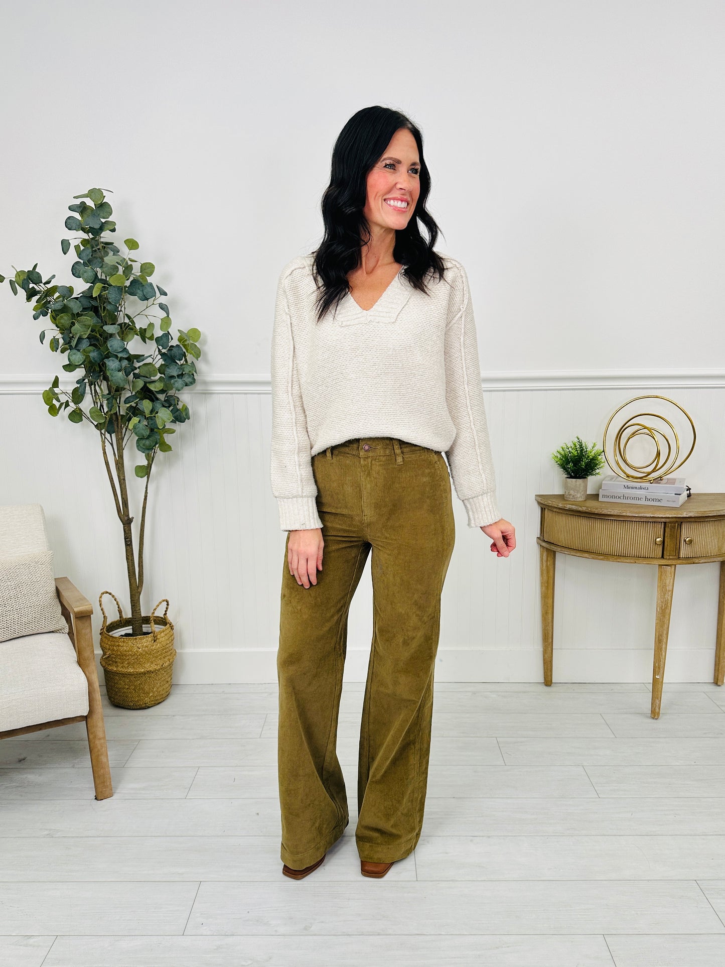 Judy Blue Olive Obsession Retro Wide Leg Corduroy Jeans