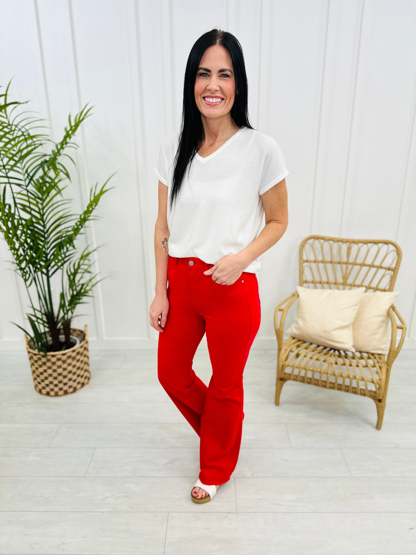 Judy Blue Loving You Was Red Tummy Control Flare Jeans in Reg/Curvy