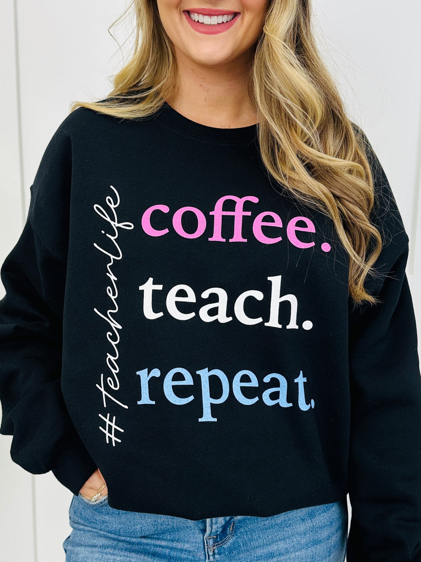 Coffee Teach Repeat Graphic Crewneck Sweatshirt