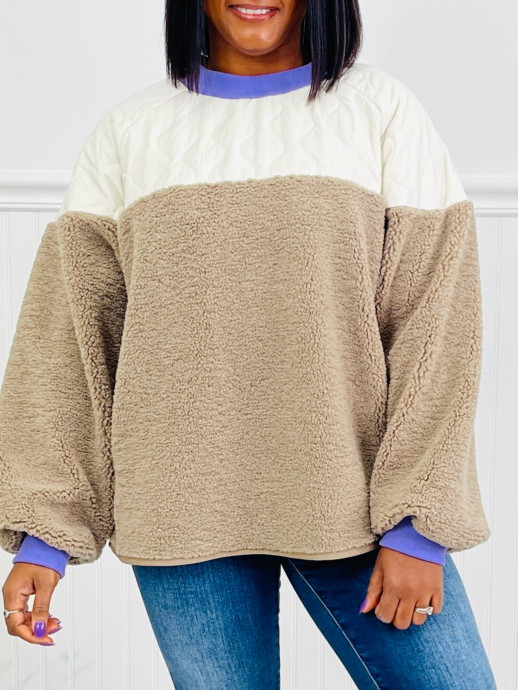 Fuzzy Fusion Pullover In Mushroom