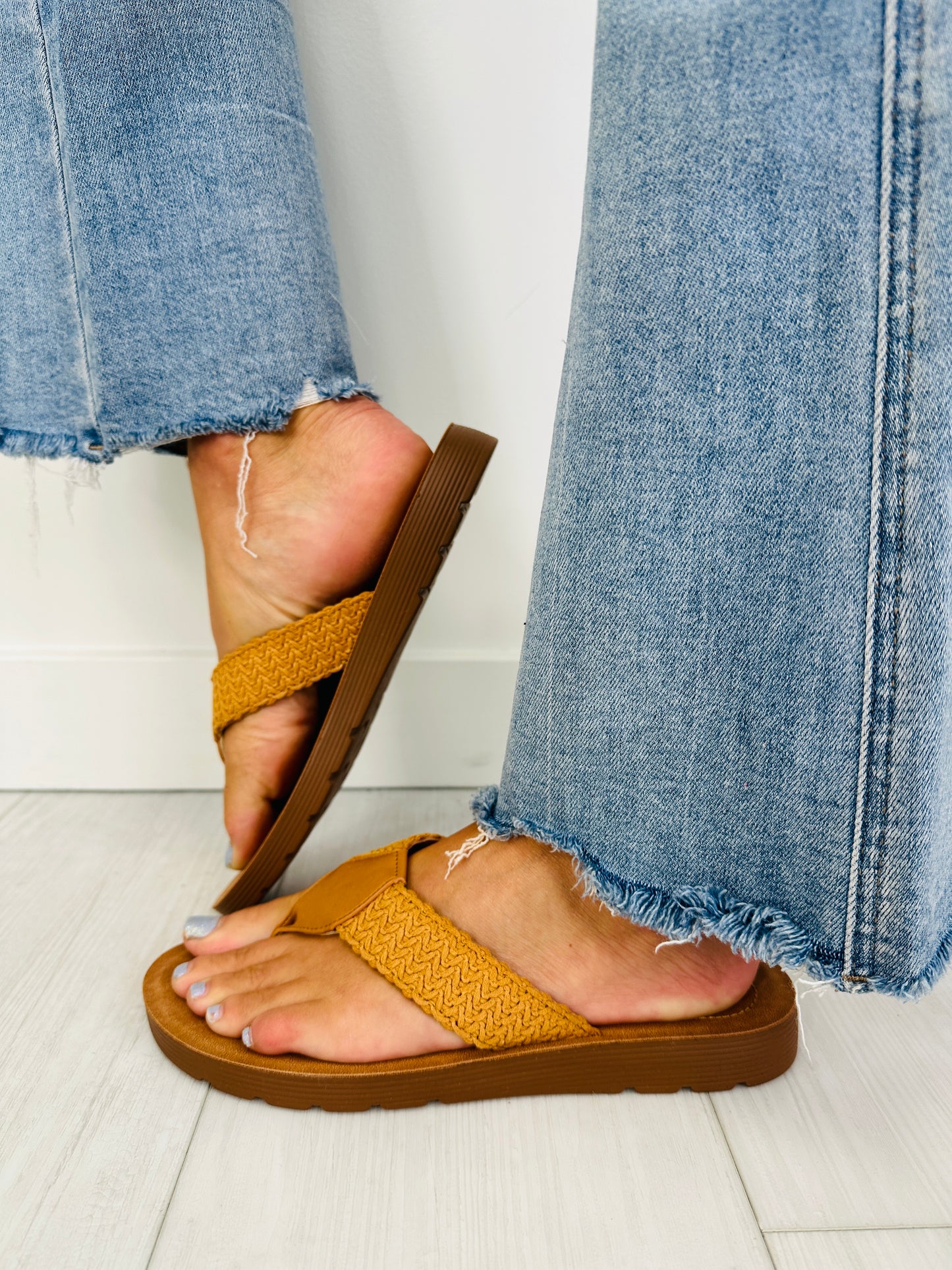 Wildflower Weave Flip Flops In Tan