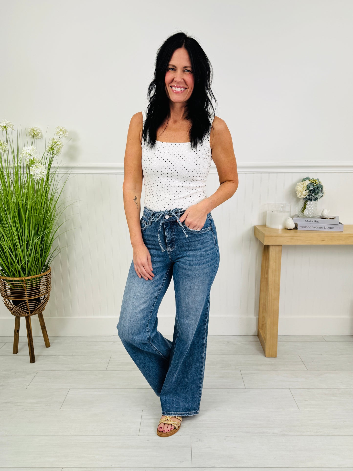 Tied Up in Style Tummy Control Wide Leg Jeans