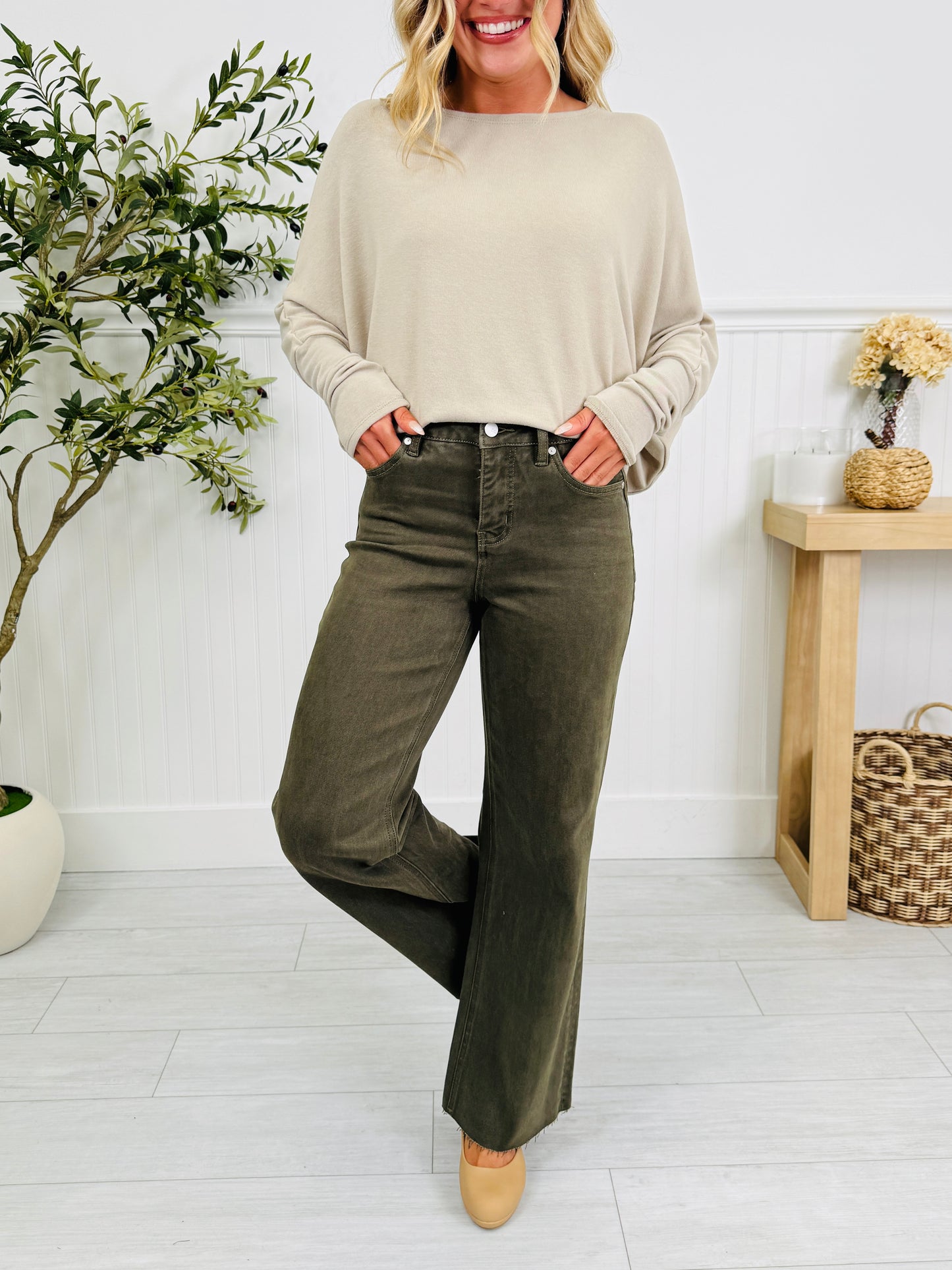 Olive On Repeat Tummy Control Straight Jeans