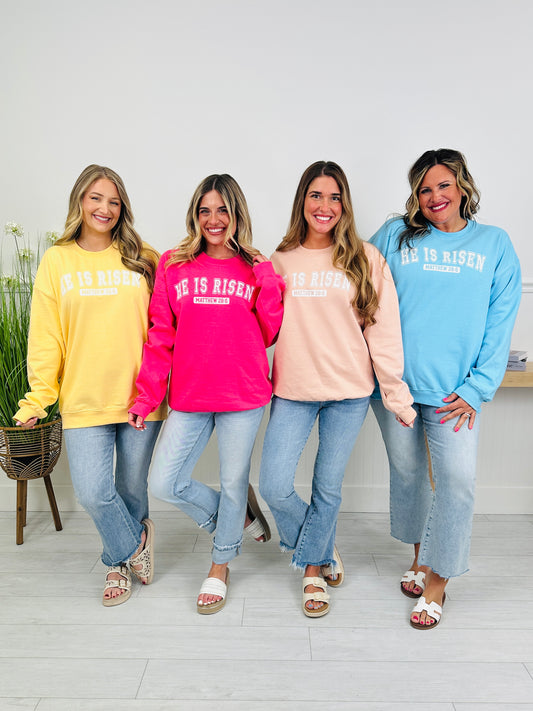 Matthew 28:6 He Is Risen Graphic Crewneck Sweatshirt