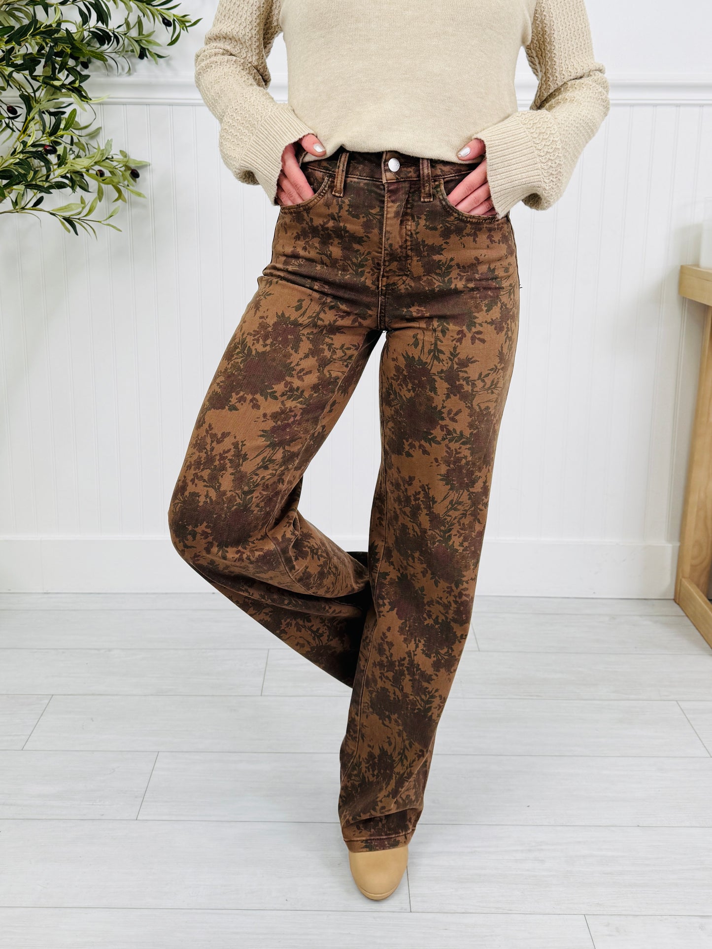 Vintage Bloom Tummy Control Wide Leg Jeans