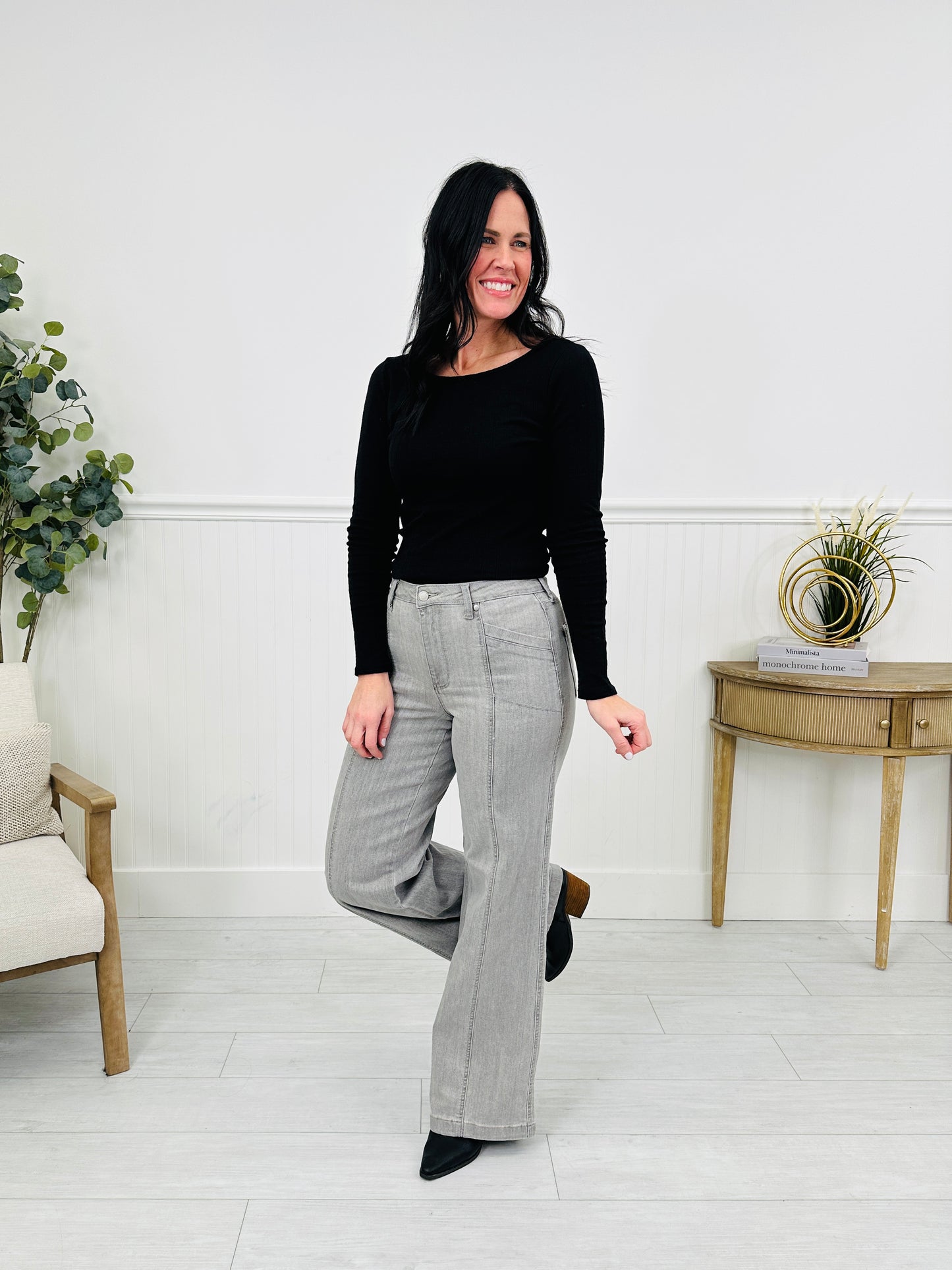 Judy Blue Gorgeous In Grey Retro Wide Leg Jeans