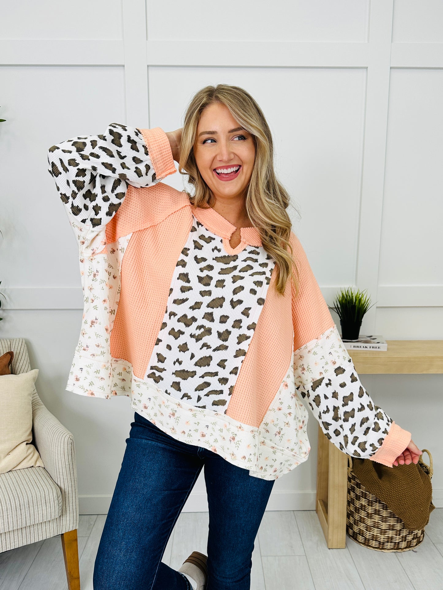 Whimsical Wild Pullover in Coral/White