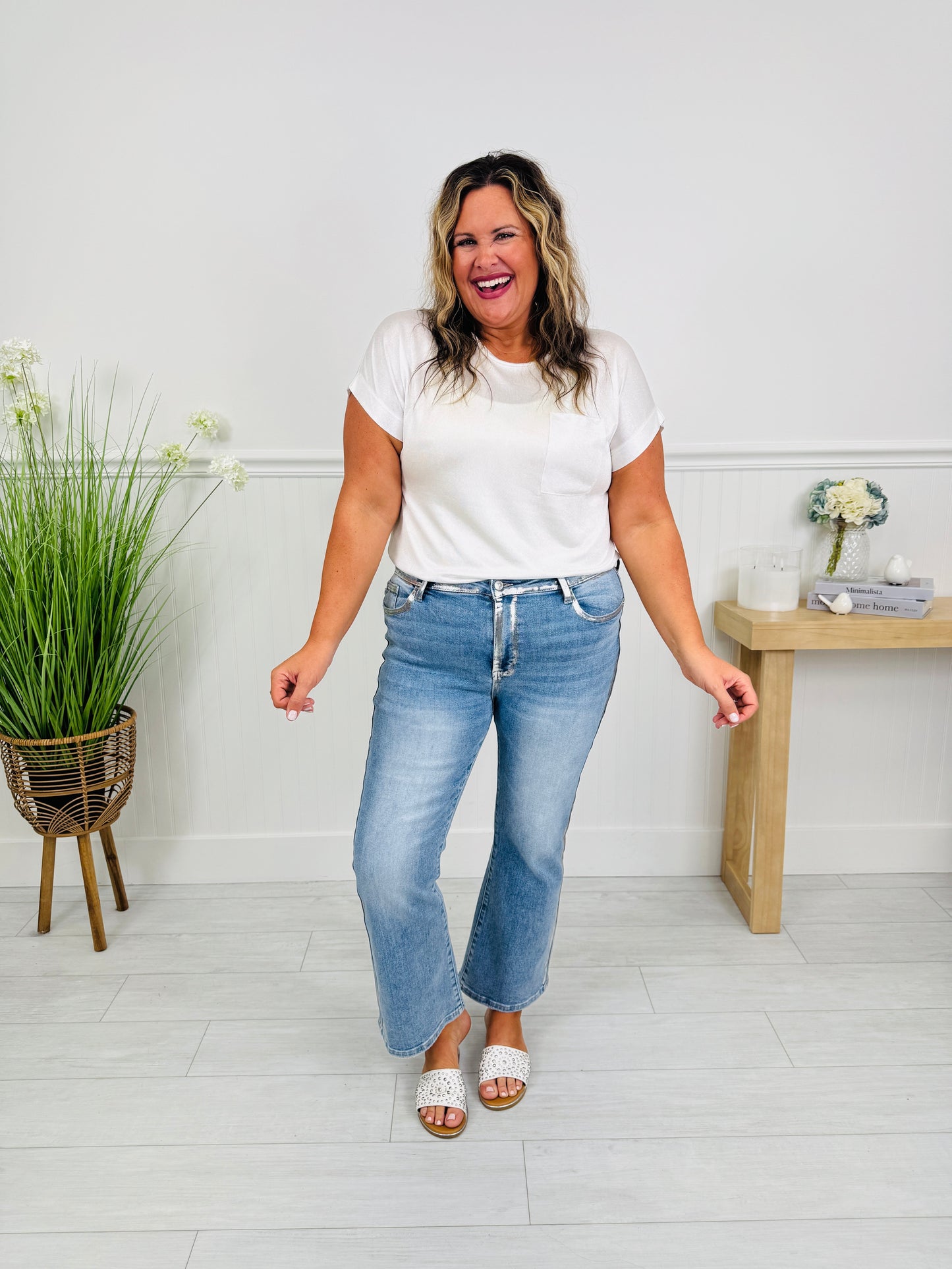 Judy Blue Metallic Moment Kick Flare Jeans