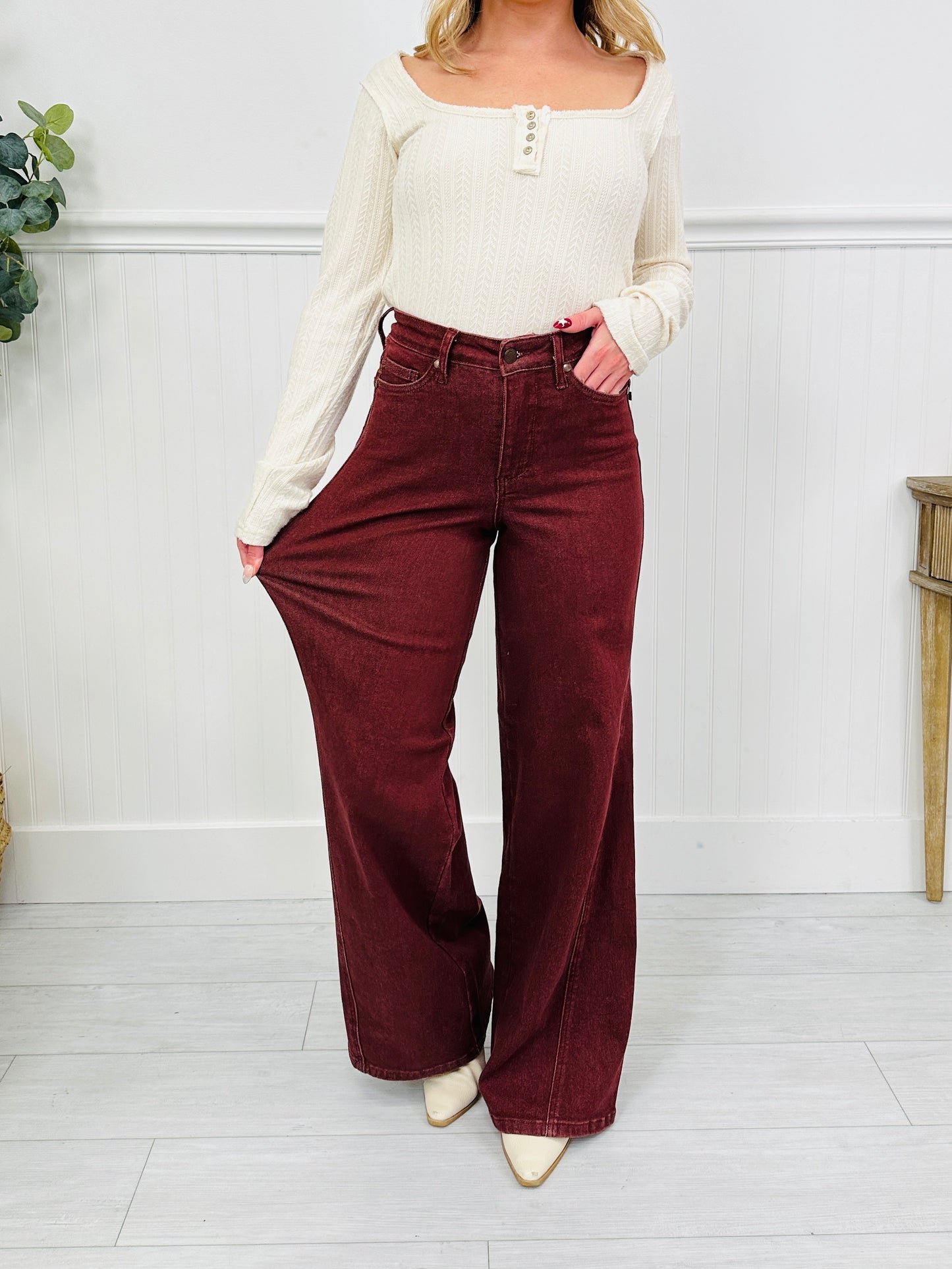 Judy Blue Cranberry Crush Retro Wide Leg Jeans