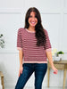 Sunday Stroll Stripe Top In Burgundy
