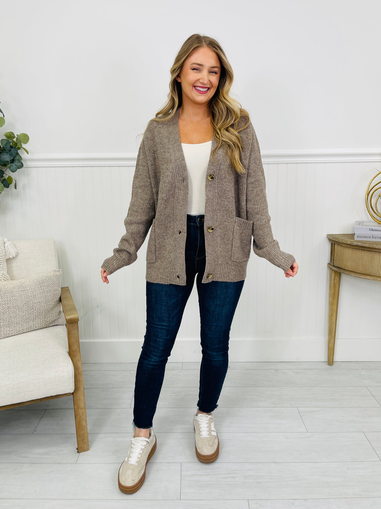 Just One More Layer Cardigan in Dark Taupe