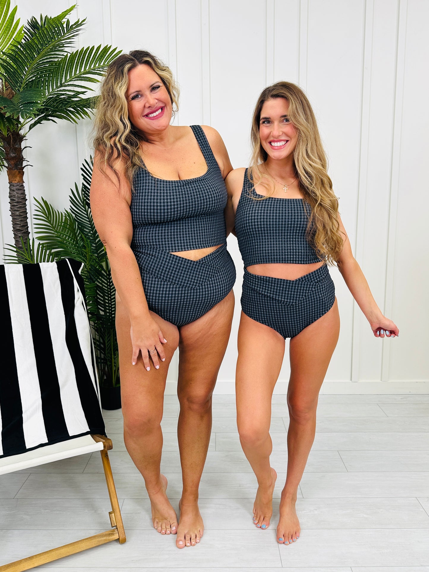 The Olivia Swim Top In Black/Charcoal Gingham