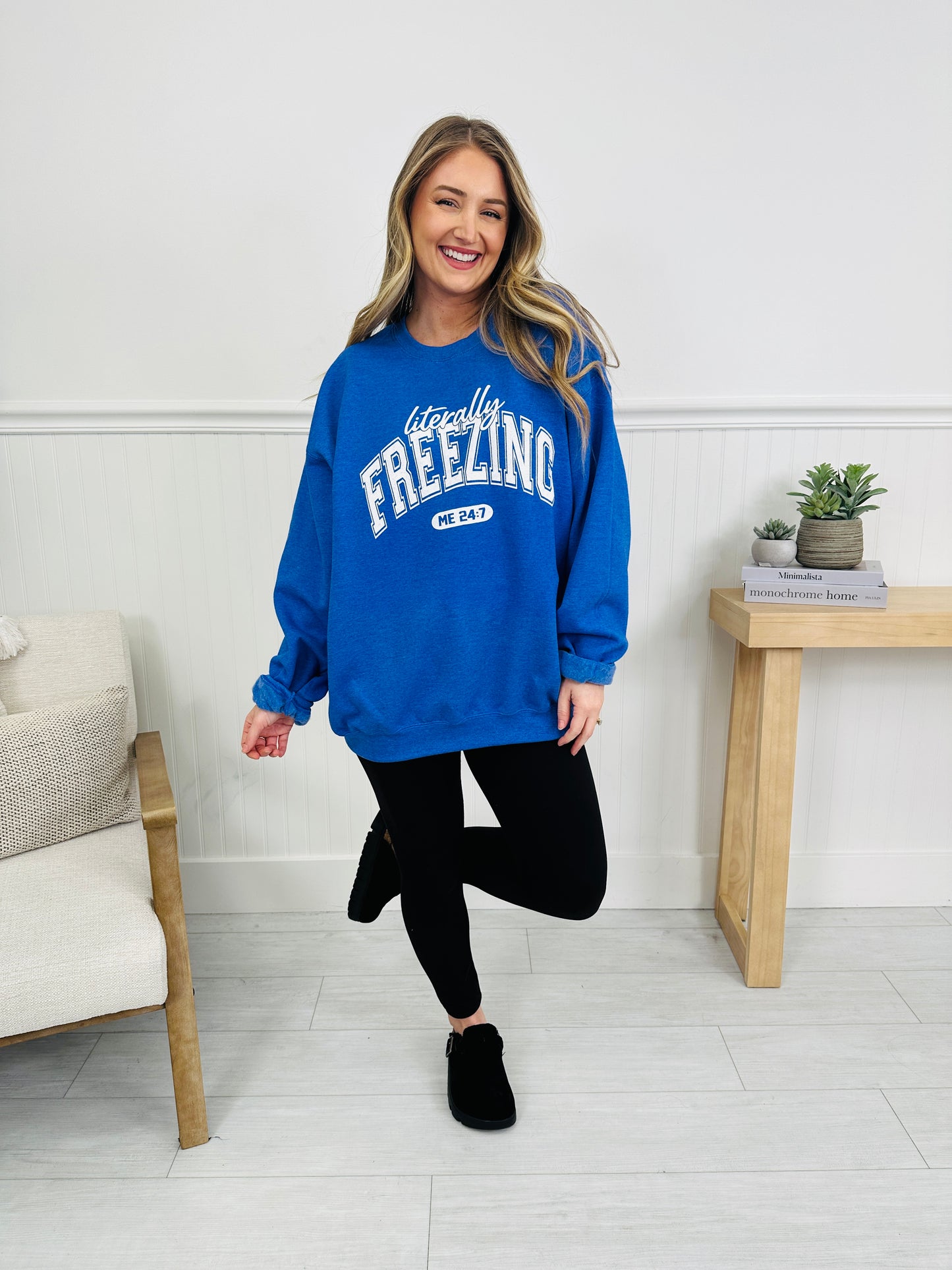 Literally Freezing Graphic Crewneck Sweatshirt In Heather Royal