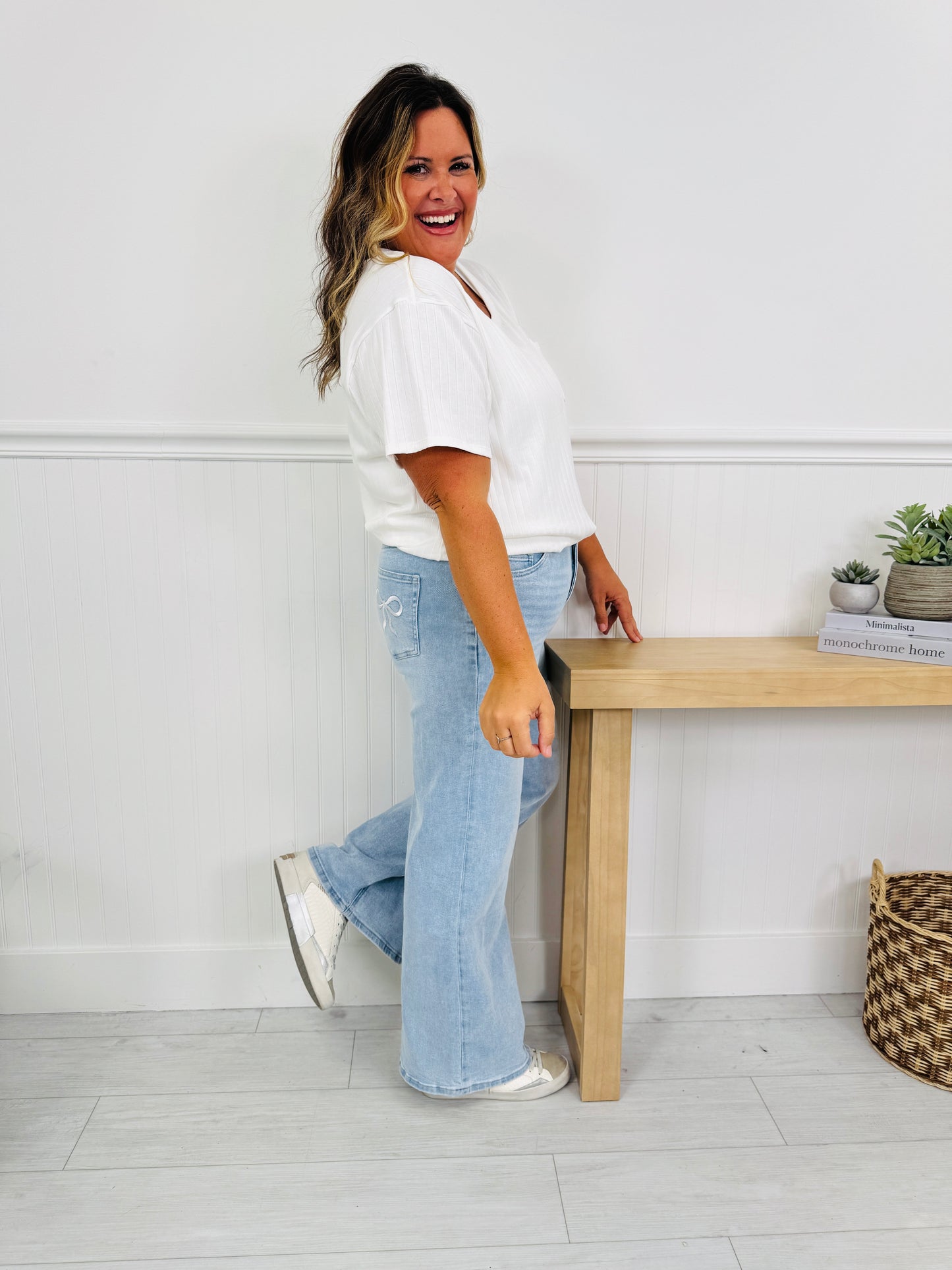 Bow Bliss Wide Leg Jeans with Tummy Control