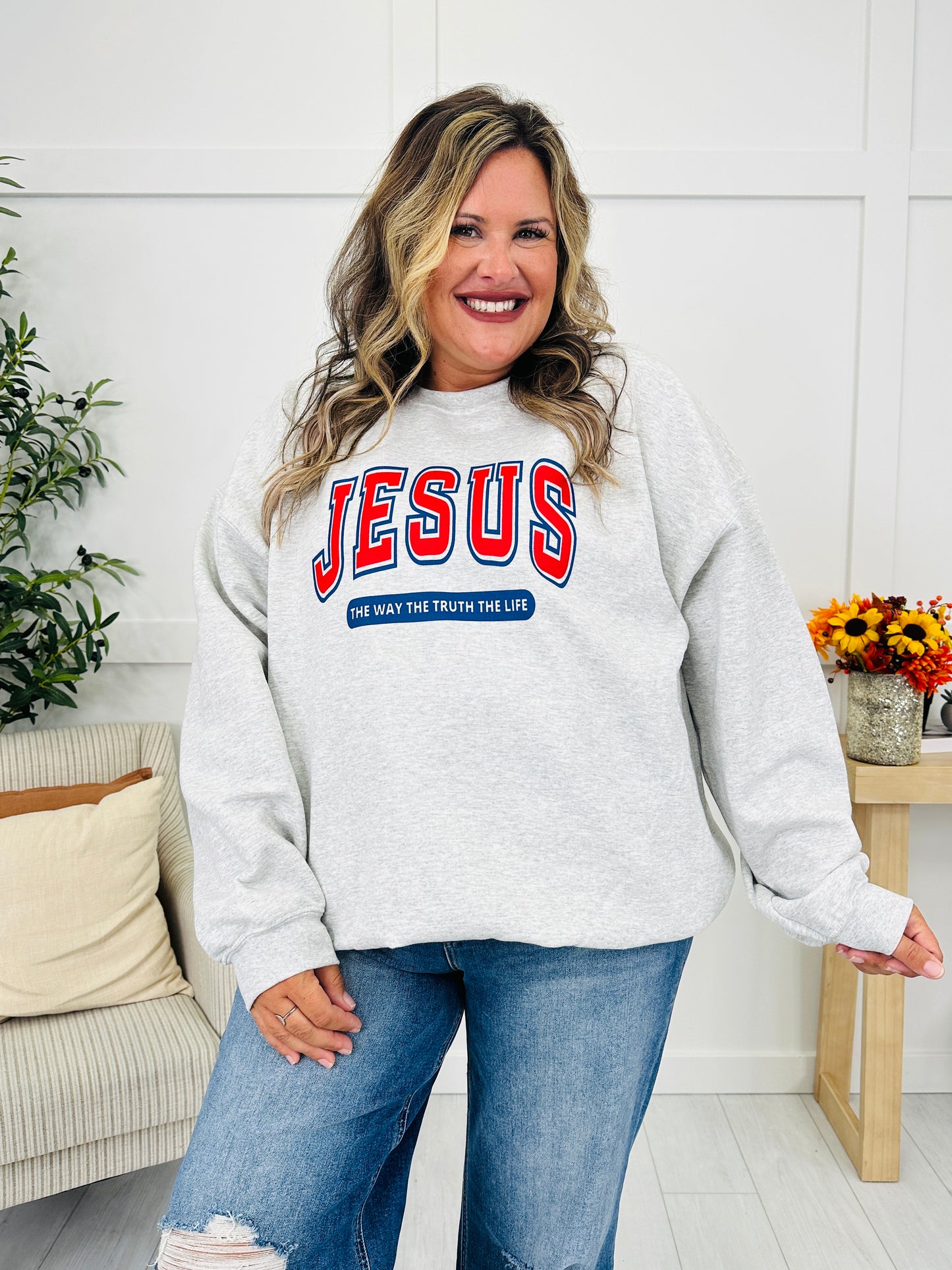 Jesus Is The Way Crewneck Graphic Sweatshirt