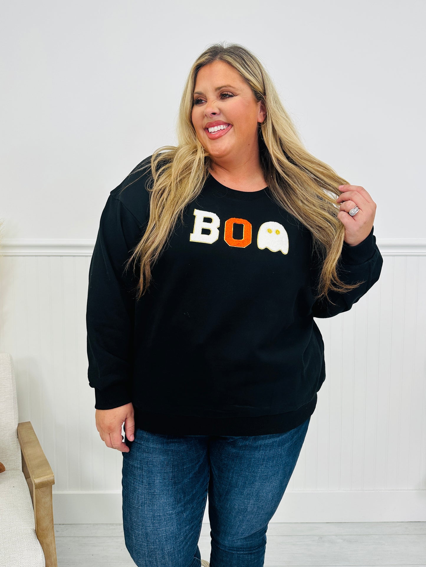 Boo Chenille Patch Crewneck Sweatshirt