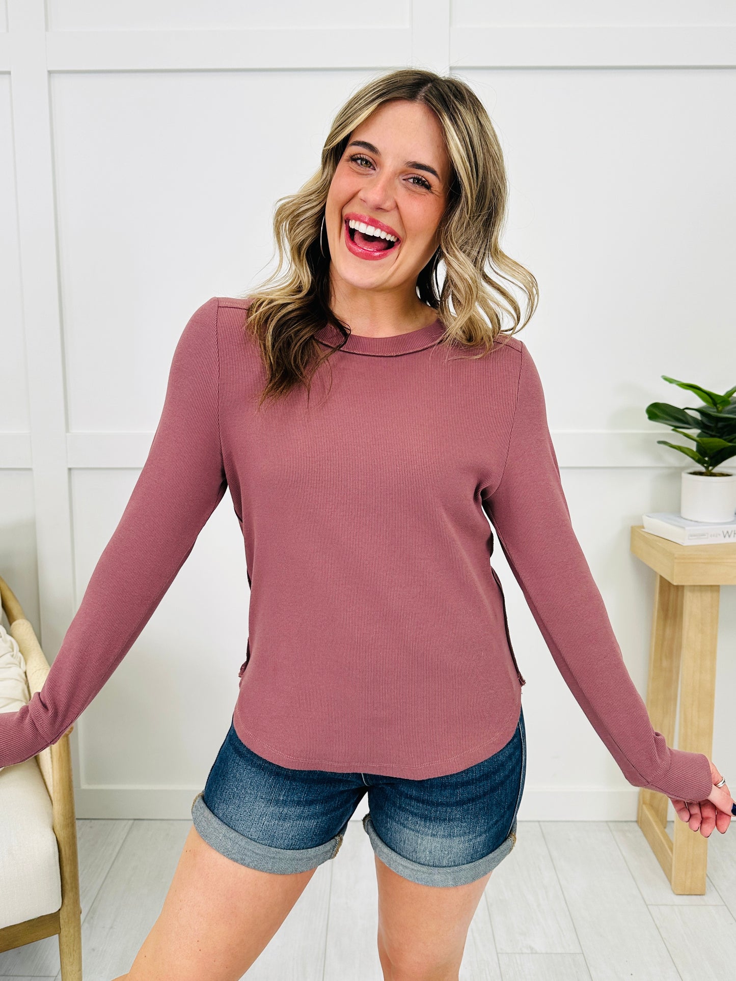 MOCO Exclusive Everyday Essential Long Sleeve Top In Mauve