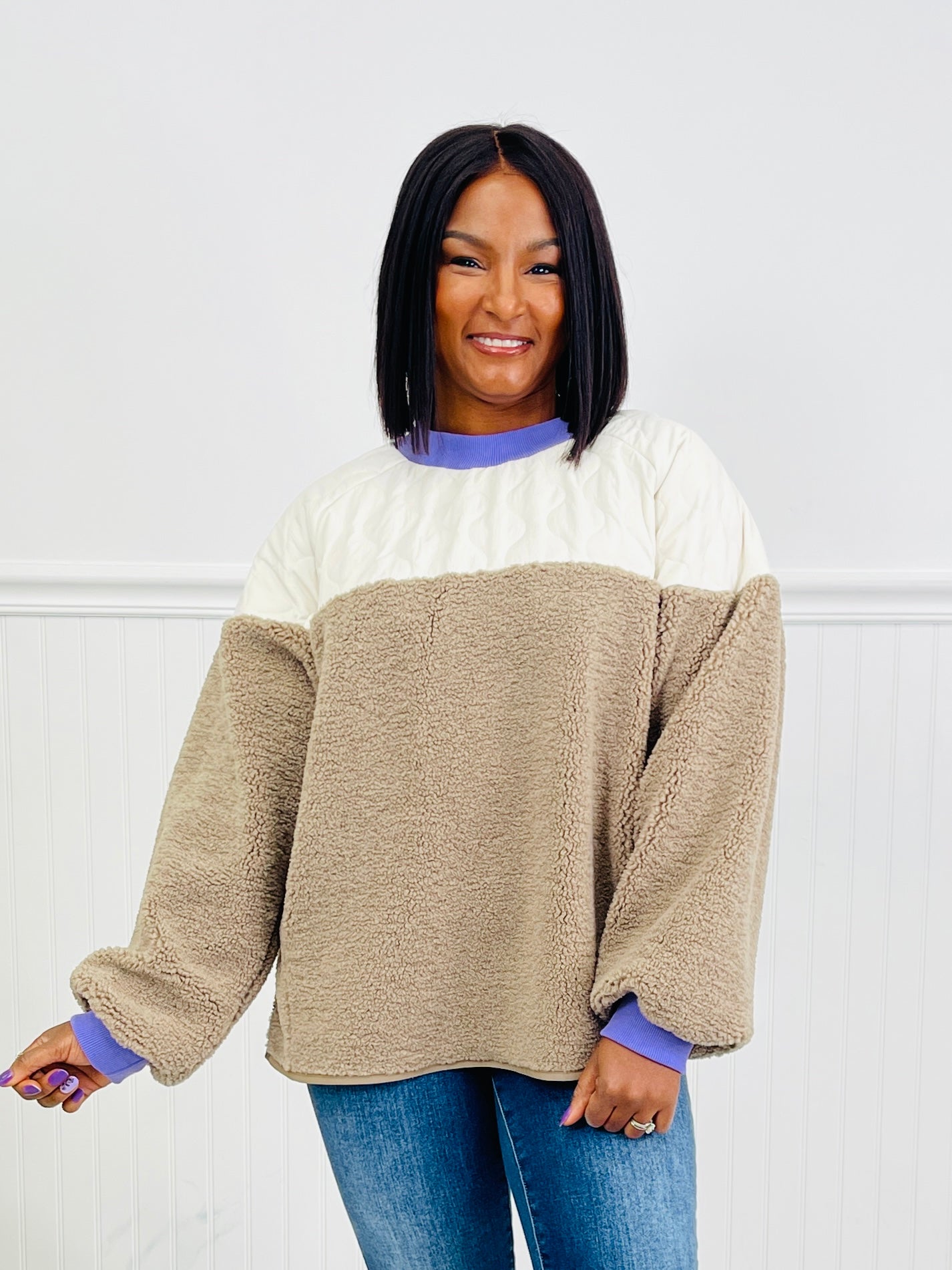 Fuzzy Fusion Pullover In Mushroom