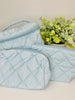 Sky Blue Quilted Makeup Bag Set