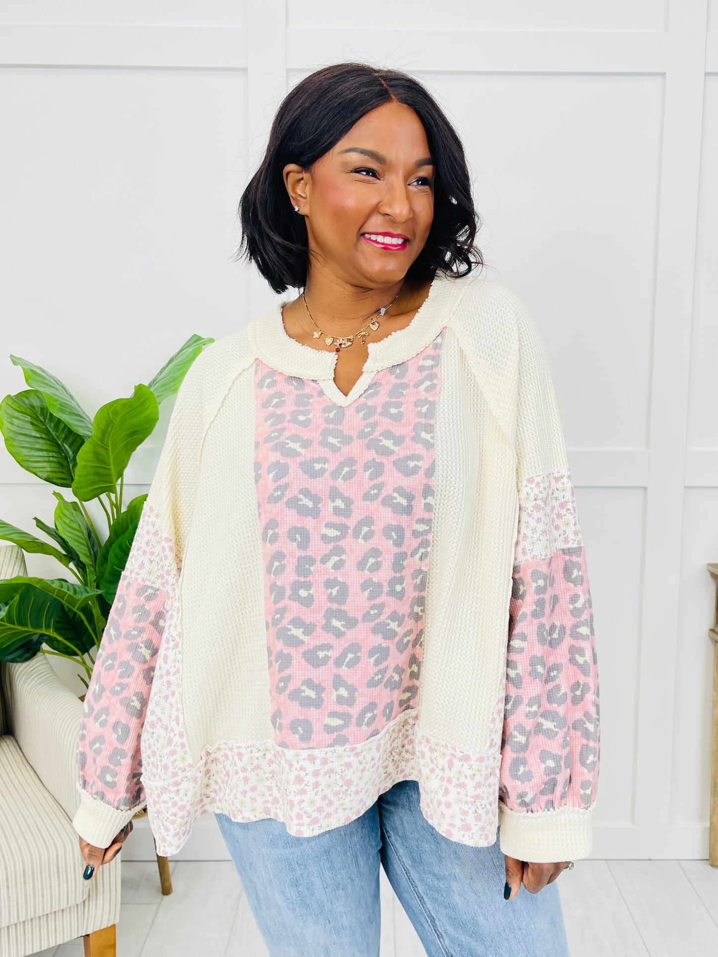 Whimsical Wild Pullover in Almond/Red