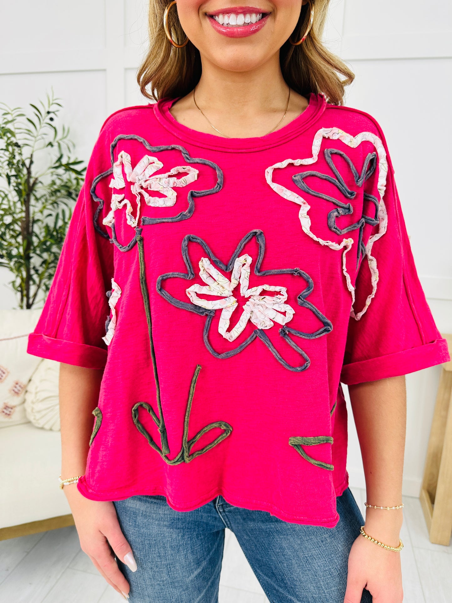 Painted Petals Top In Fuchsia