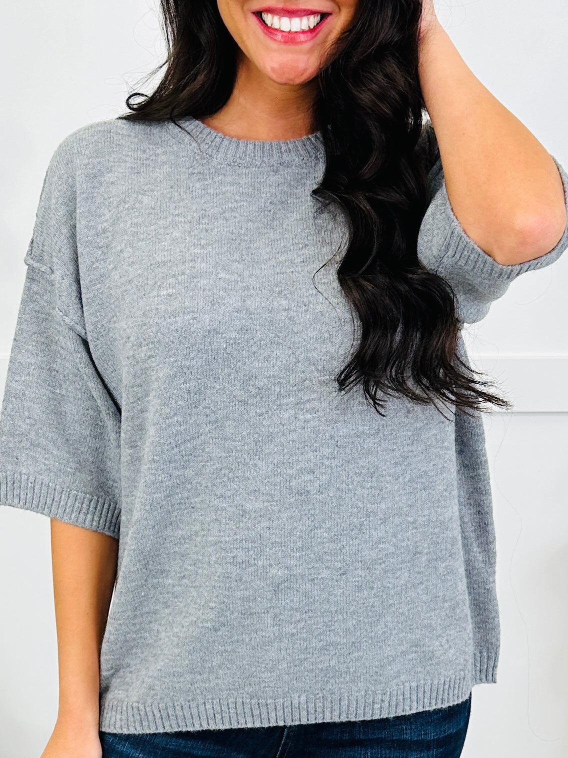 Overcast & Cozy Knit Top In H. Grey