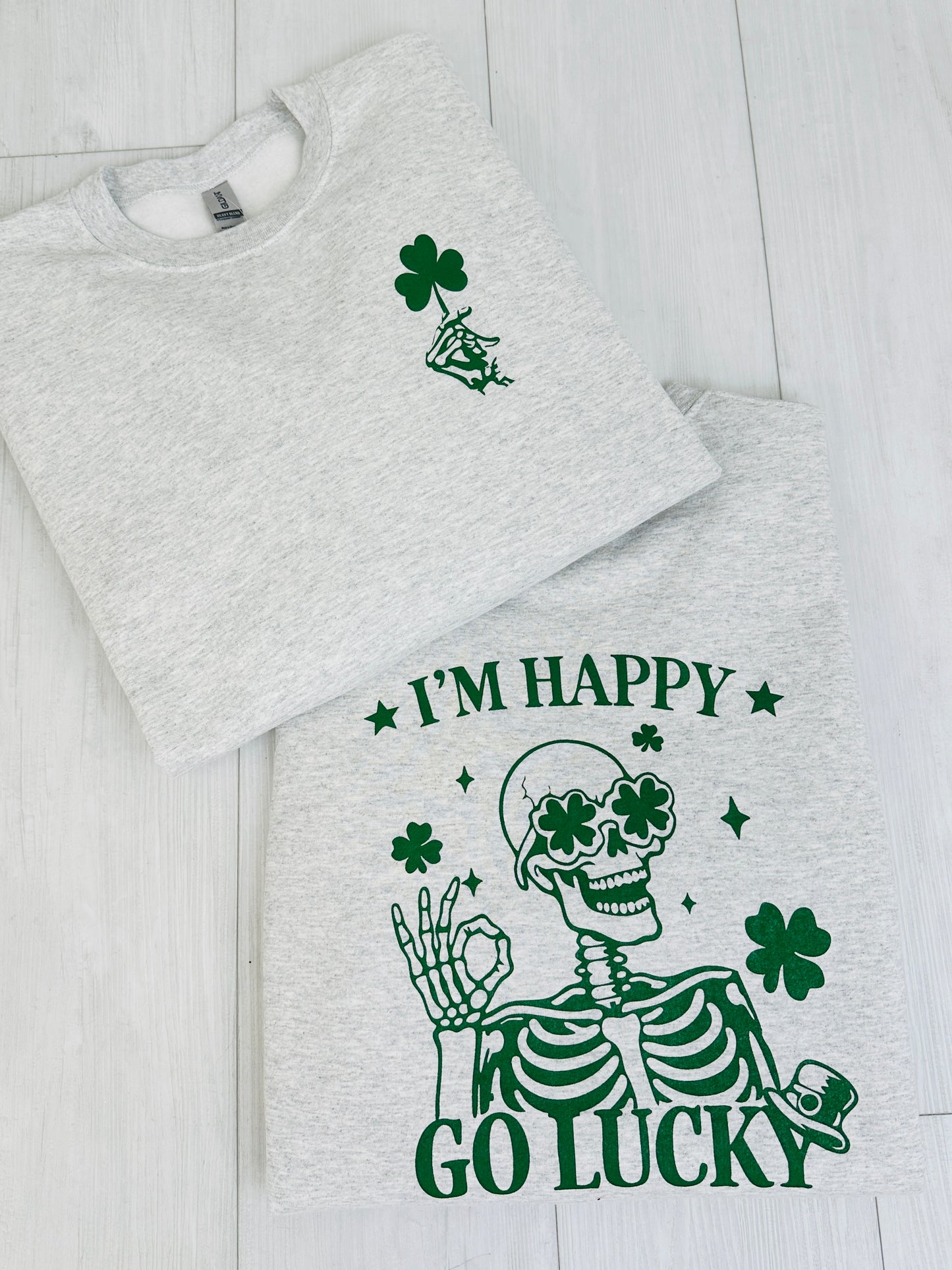 I'm Happy Go Lucky Skeleton Graphic Crewneck Sweatshirt