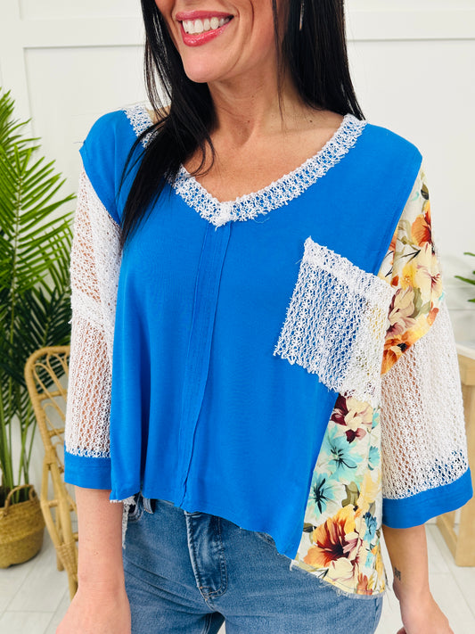 Wanderlust Patch Top In Sea Blue