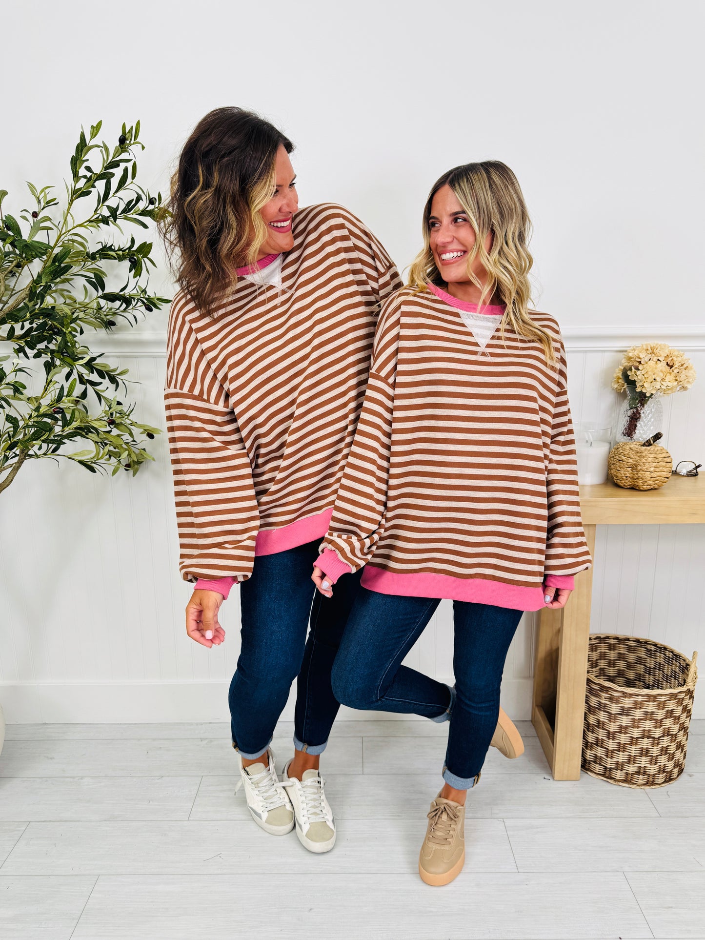 Stripe Story Pullover In Taupe