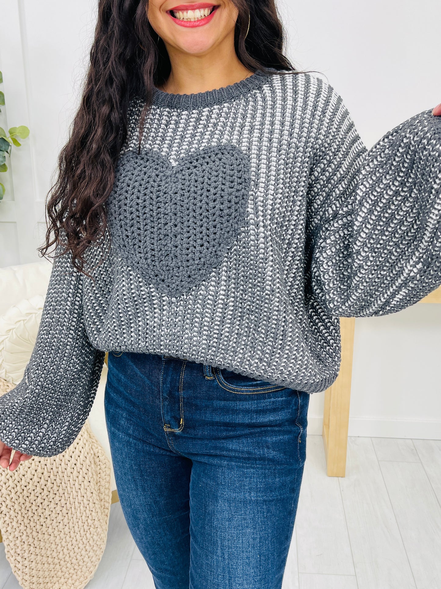 Heart To Heart Sweater In Charcoal