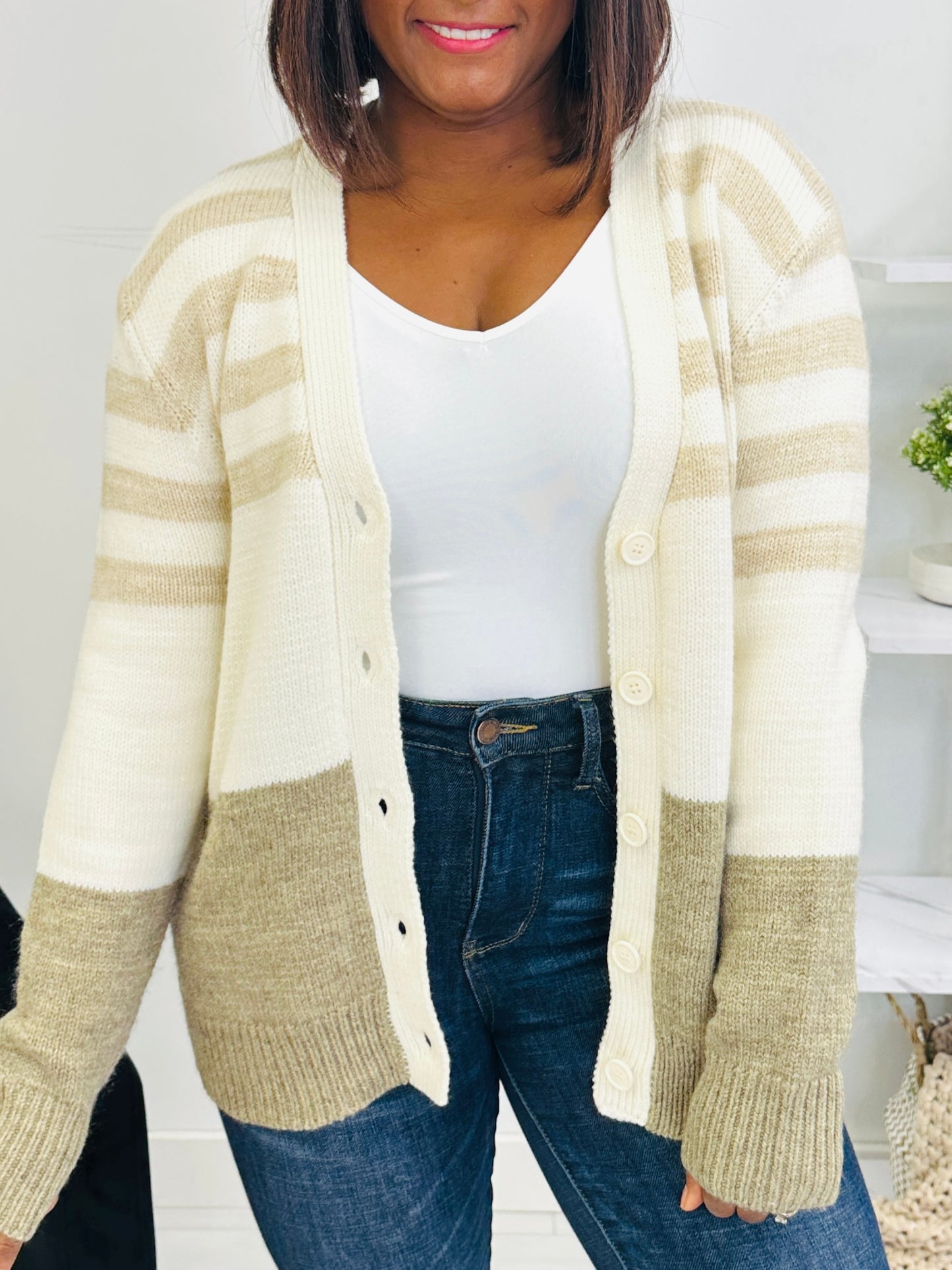 Parallel Comfort Cardigan in Taupe