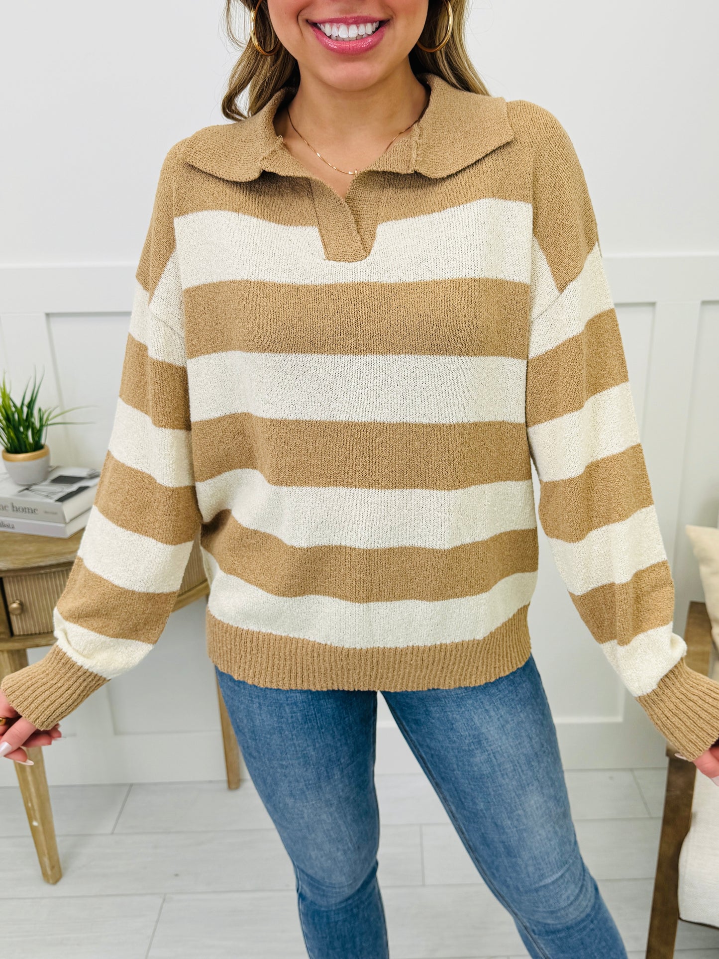 Stripe Hype Sweater In Mocha/Cream