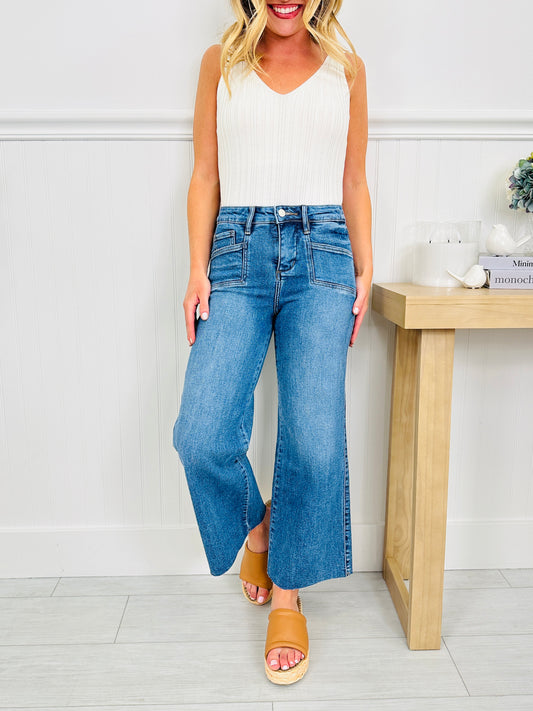Top Of The Crop Tummy Control Wide Leg Cropped Jeans