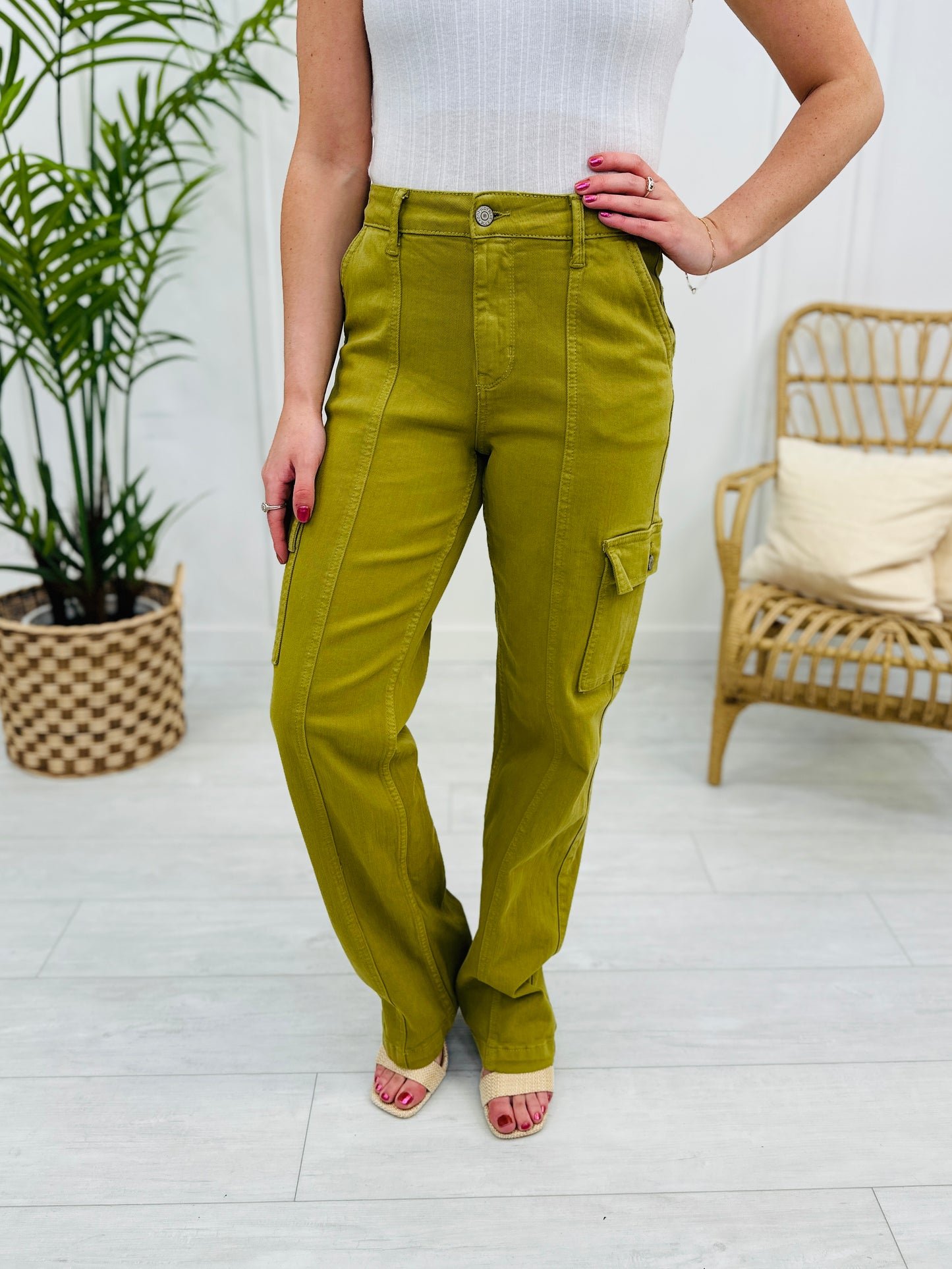 Judy Blue REG/CURVY Matcha Made in Heaven Straight Leg Cargo Jeans