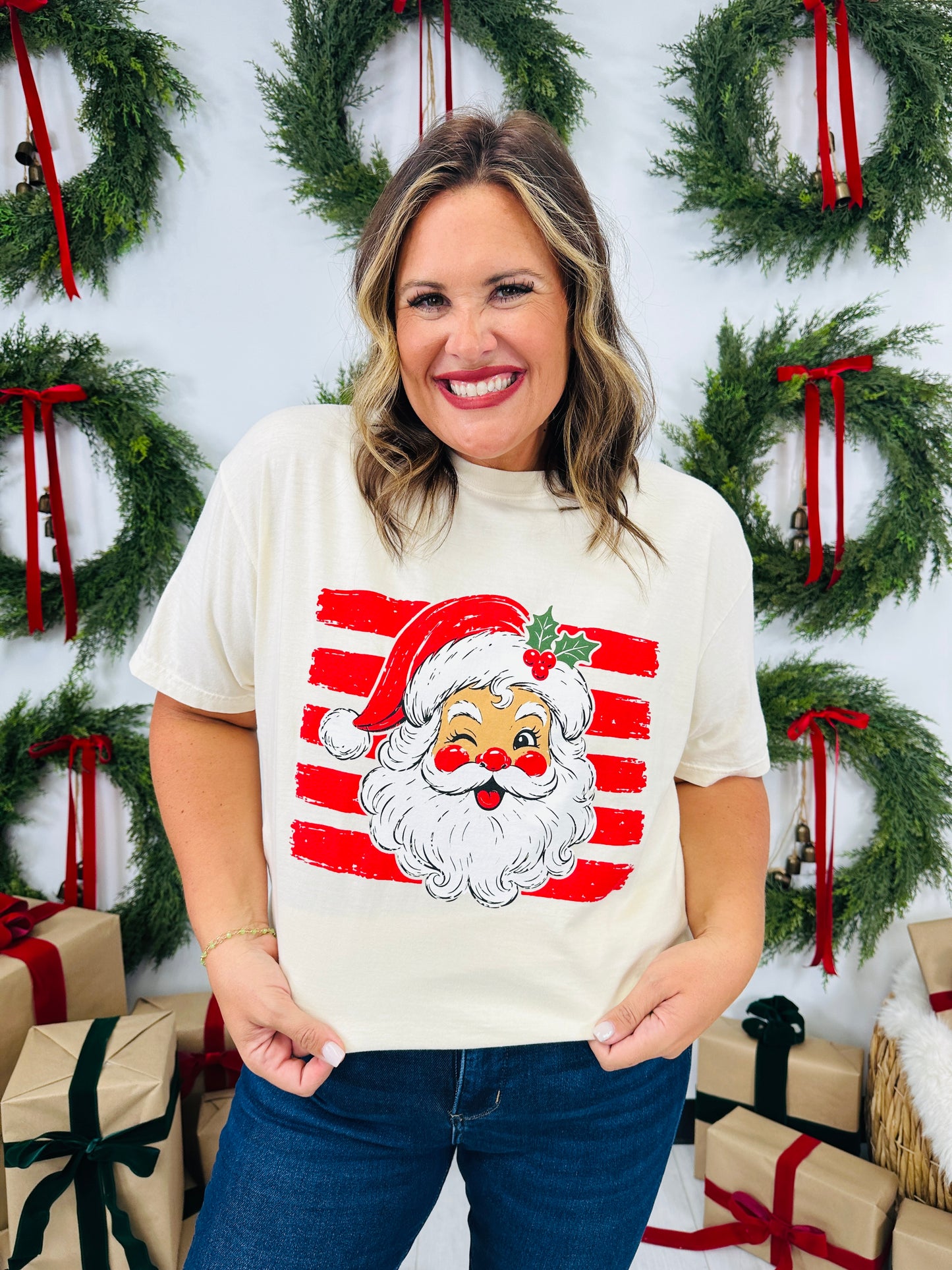Striped Santa Graphic Tee