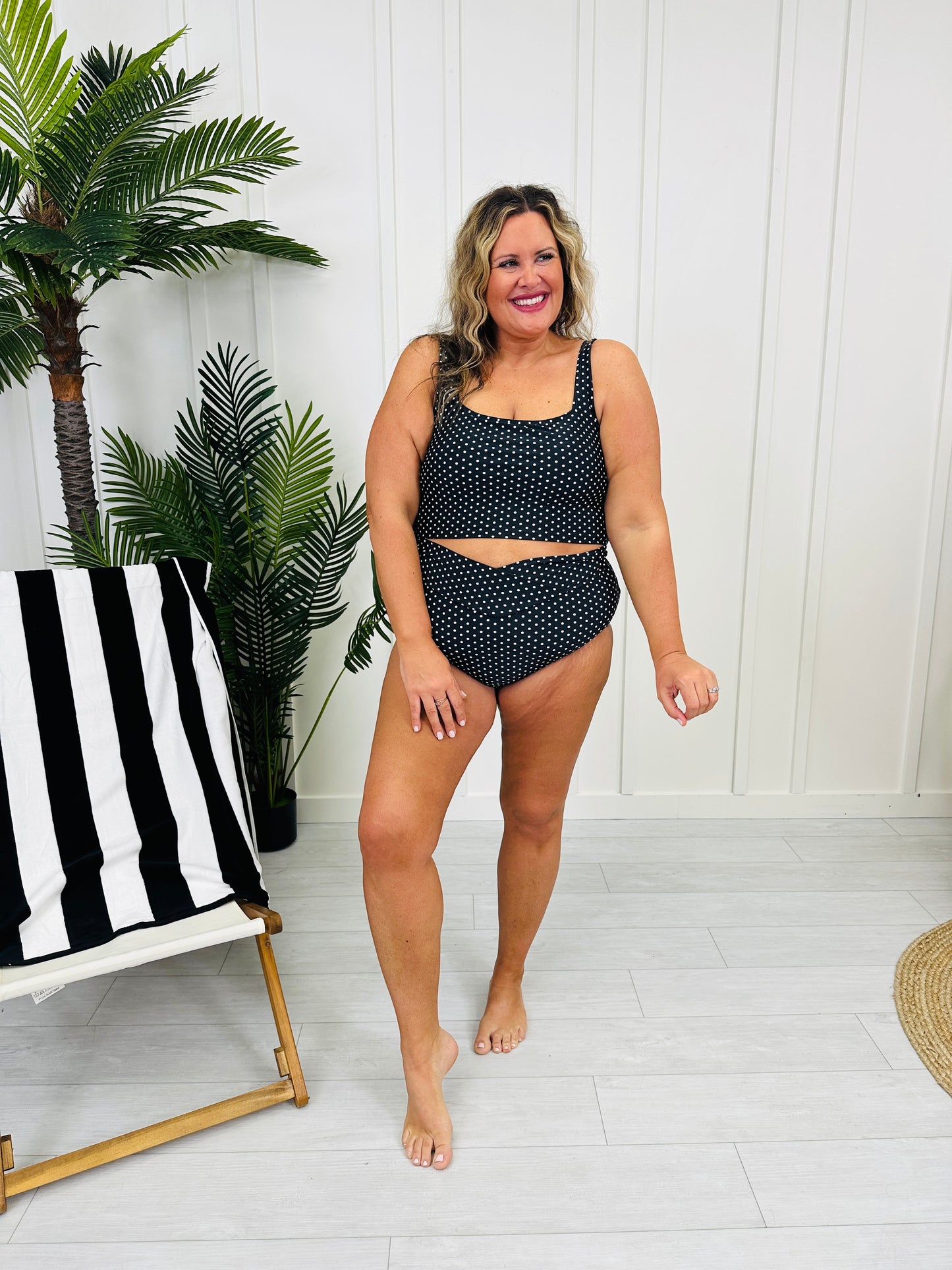 The Olivia Swim Top In Black/White Polka Dot