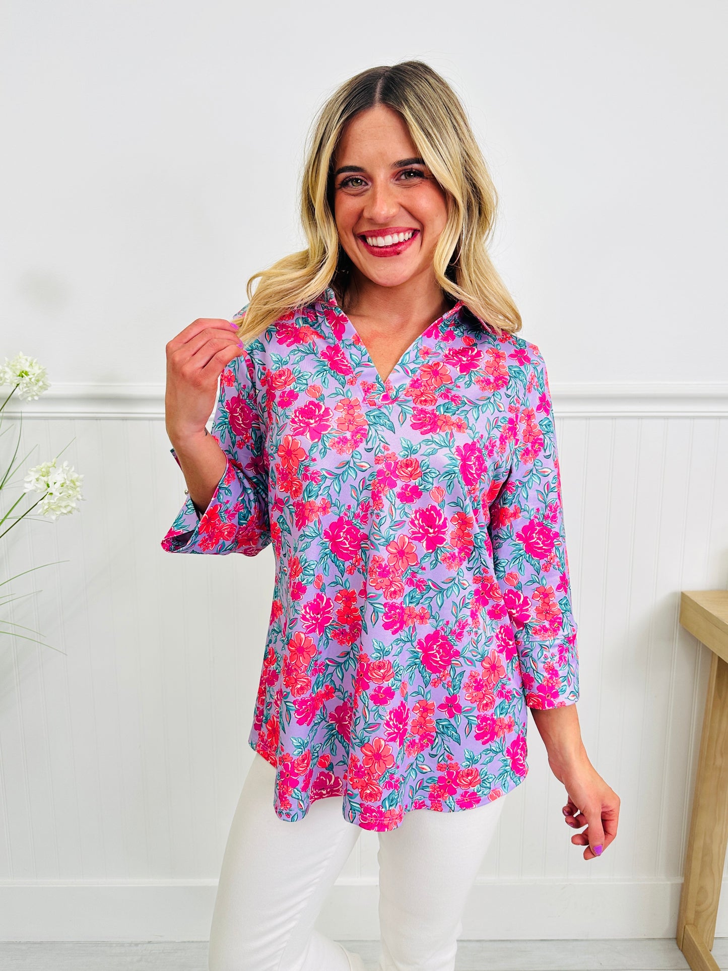 Bloom in Spring Top in Rose Print