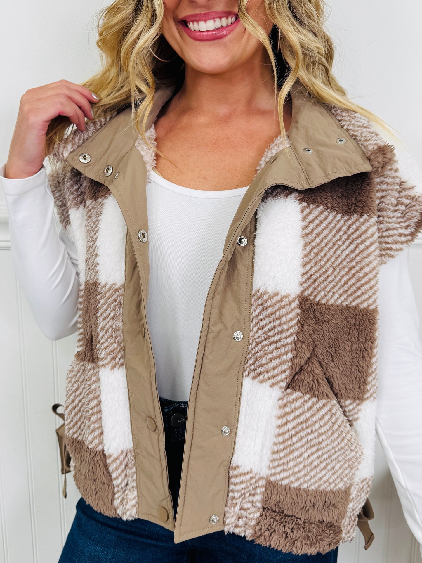 Plaid To Perfection Vest In Taupe